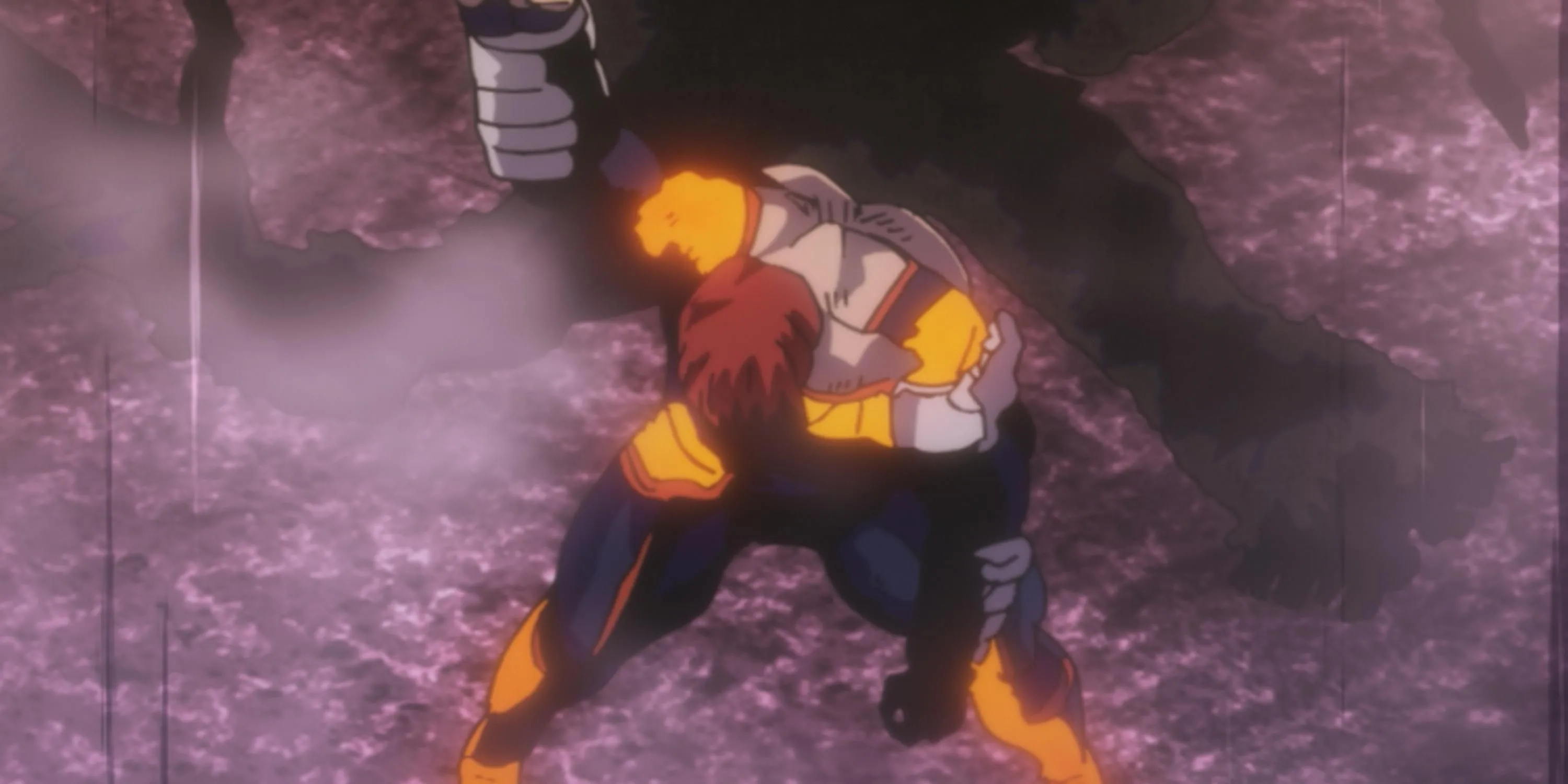 Anh hùng số 1 Endeavor giơ nắm đấm lên sau khi chiến thắng Nomu High-End - My Hero Academia