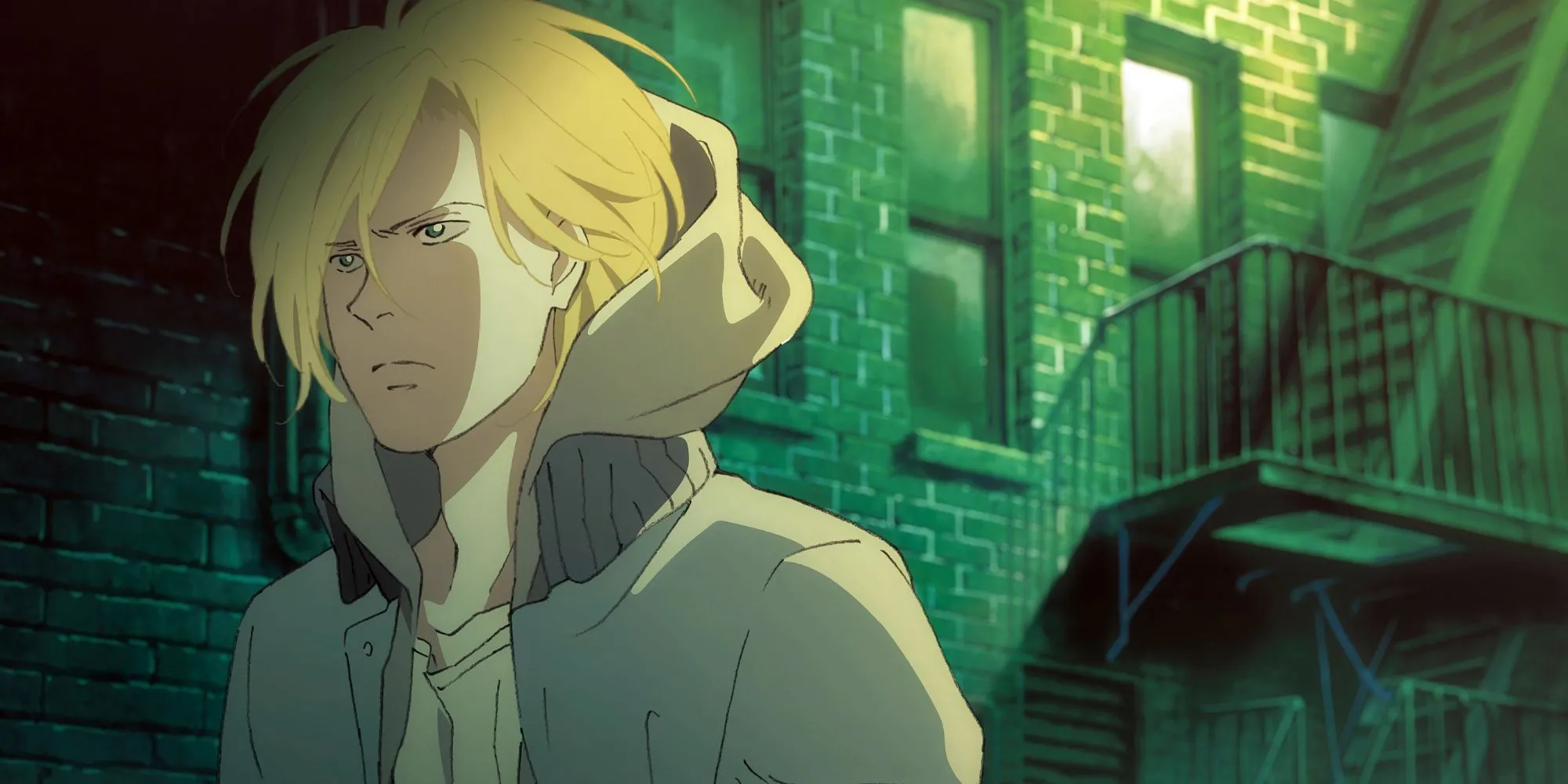 Ash Lynx đi bộ trong một con hẻm tối trong anime Banana Fish