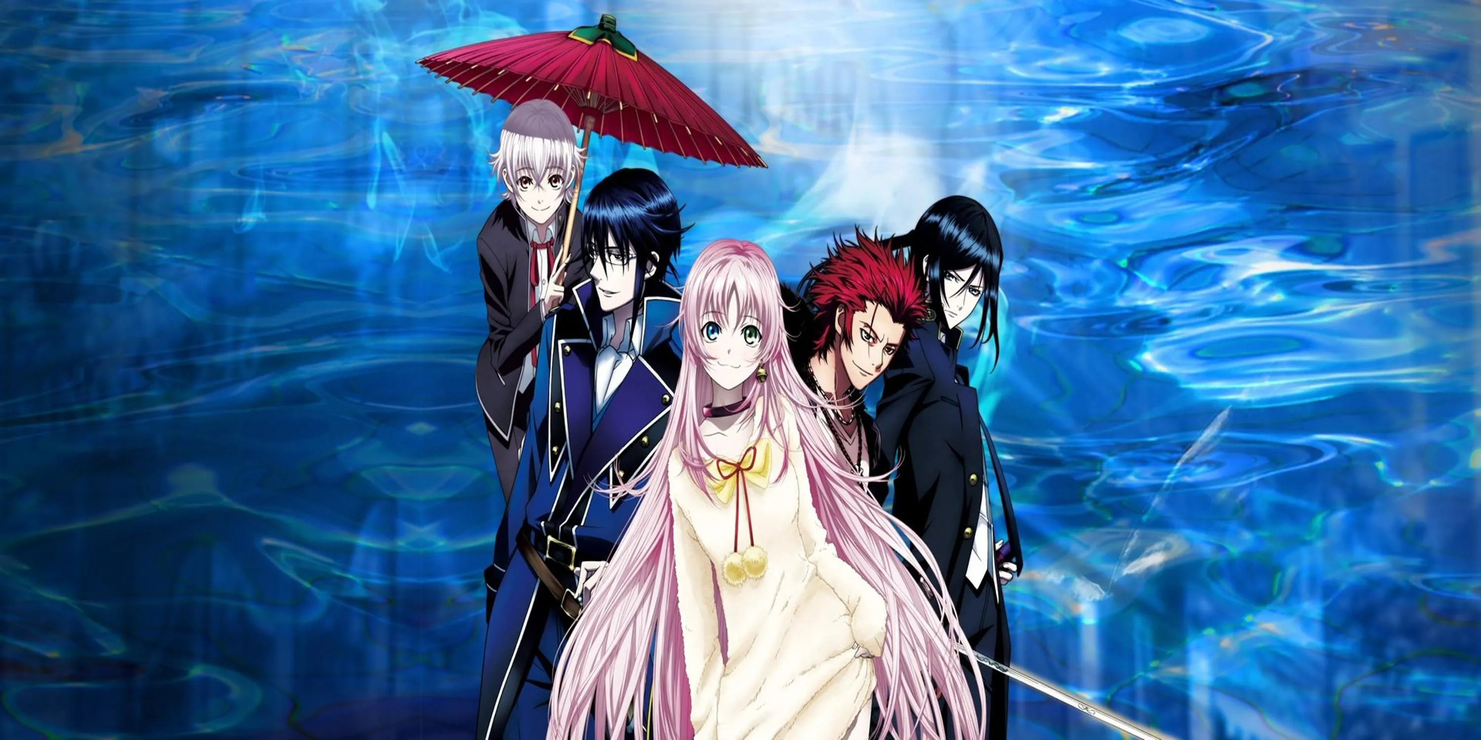 Các nhân vật chính trong anime K thể hiện sức mạnh siêu nhiên và sự đối đầu giữa các clan.