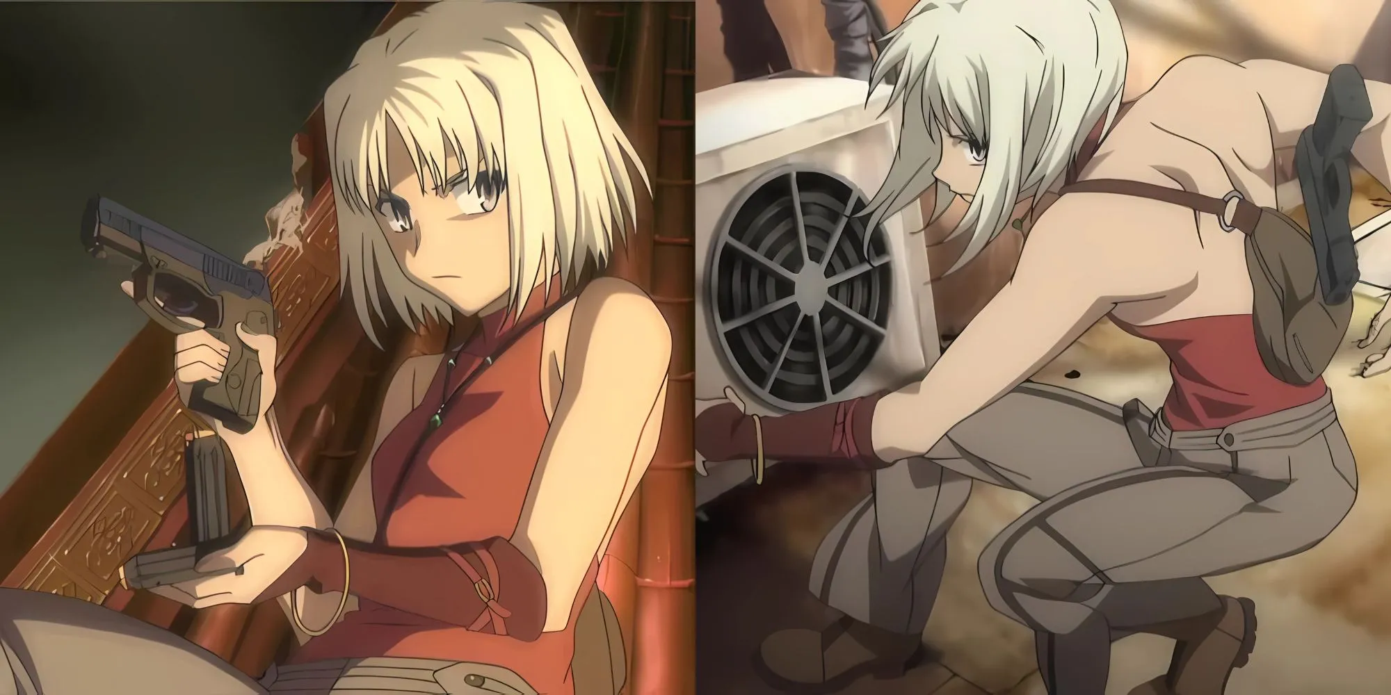 Canaan từ anime Canaan, cô gái có khả năng cảm nhận màu sắc, cầm khẩu súng lục