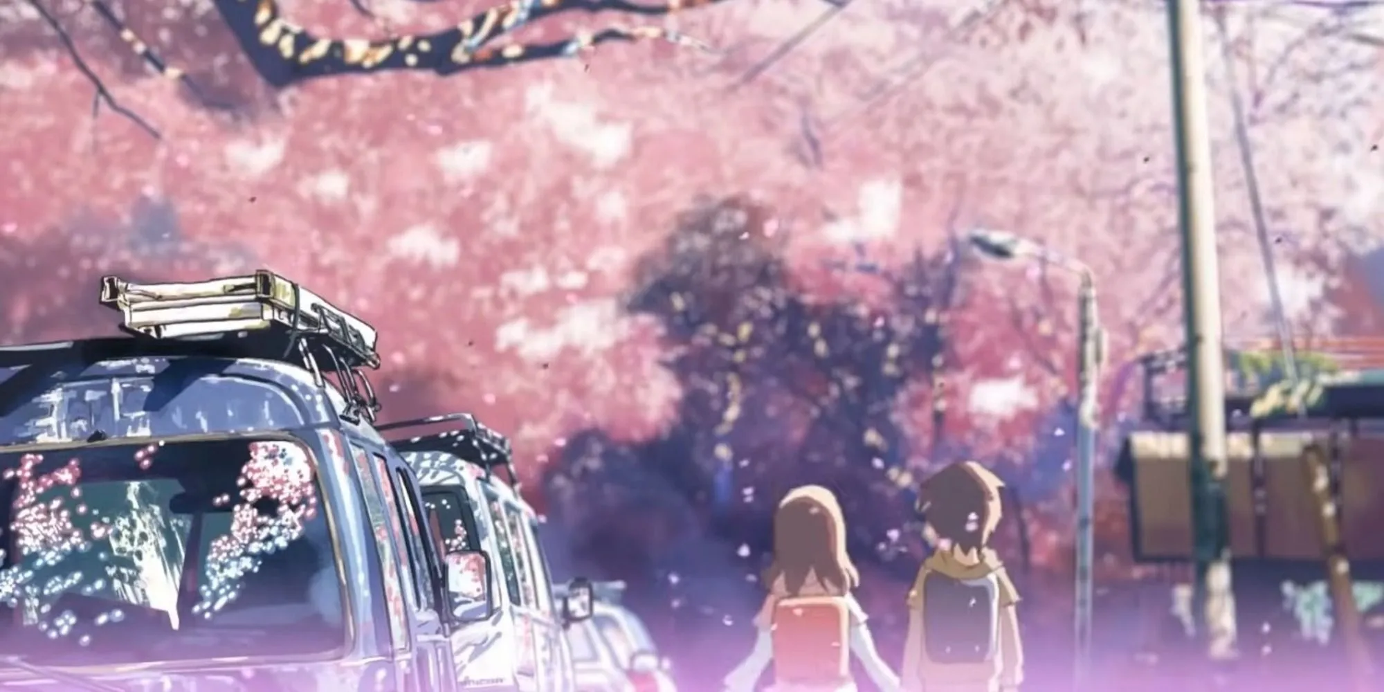 Cảnh đoàn tàu chạy qua trong anime 5 Centimeters Per Second