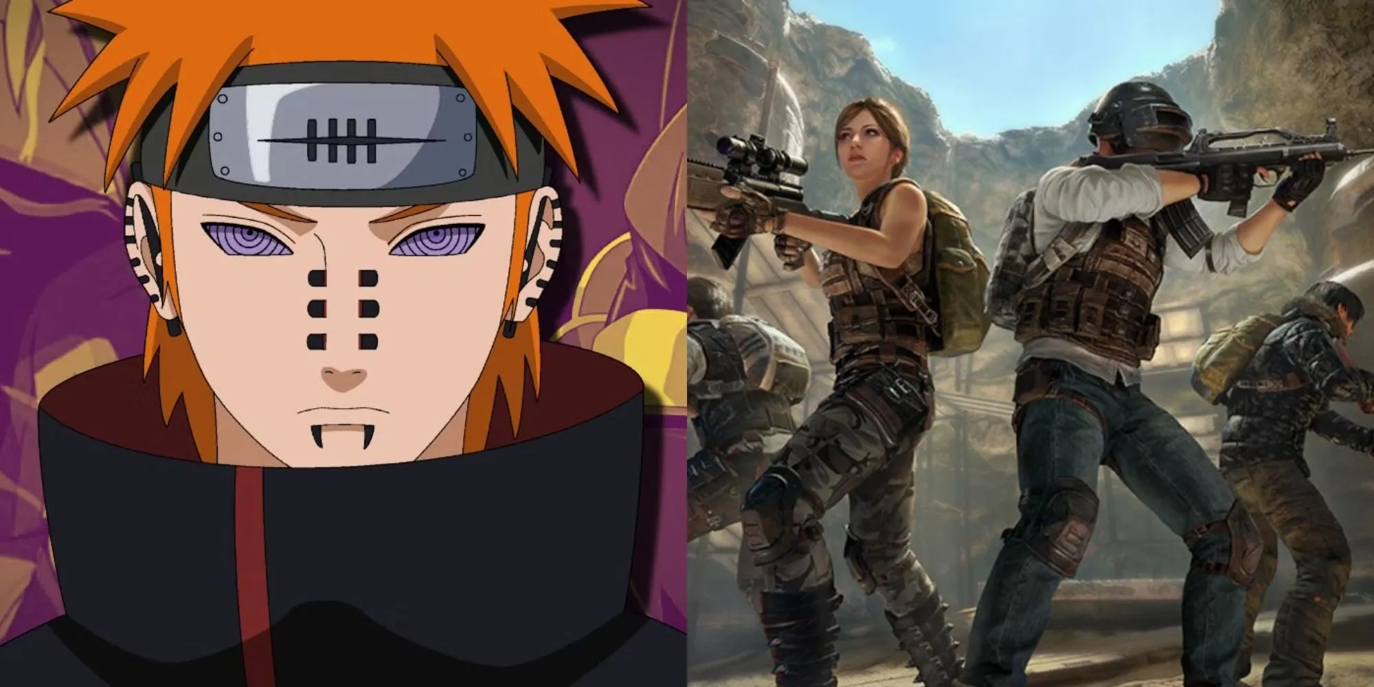 Hình ảnh minh họa tên game 'AkatsukiReborn' với biểu tượng Mây Đỏ của Akatsuki trong Naruto và bối cảnh PUBG