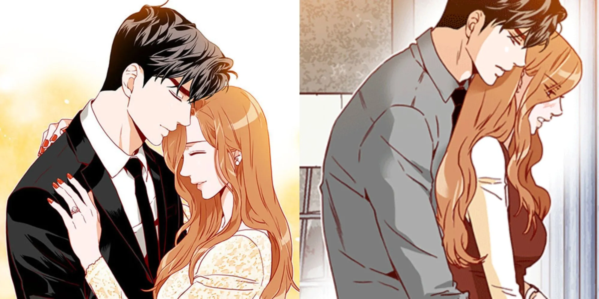 Hình ảnh minh họa webtoon Thư Ký Kim Sao Thế?, tập trung vào cặp đôi Lee Young-jun và Kim Mi-so