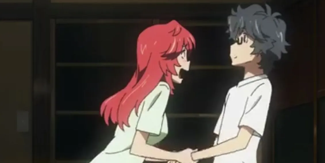 Ichika Takatsuki và Kaito Kirishima trong anime Ano Natsu de Matteru, minh họa cho cuộc chia tay do hoàn cảnh.