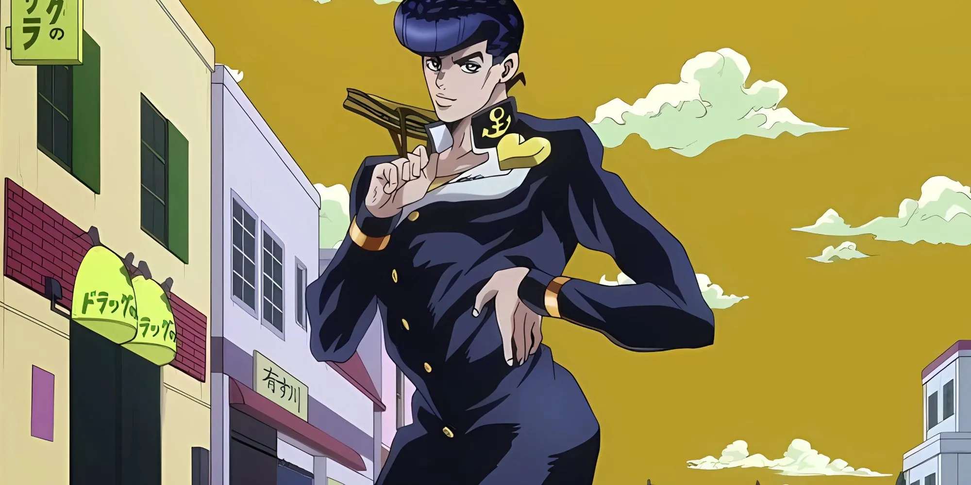 Josuke Higashikata tạo dáng chống hông, khoe bờm tóc đặc trưng