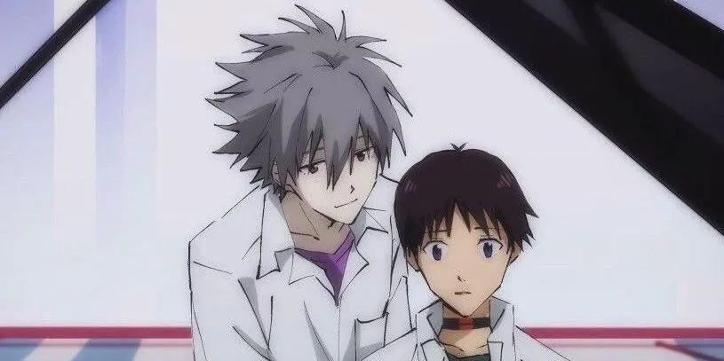 Kaworu Nagisa và Shinji Ikari trong Neon Genesis Evangelion, thể hiện một kết nối ngắn ngủi nhưng sâu sắc.