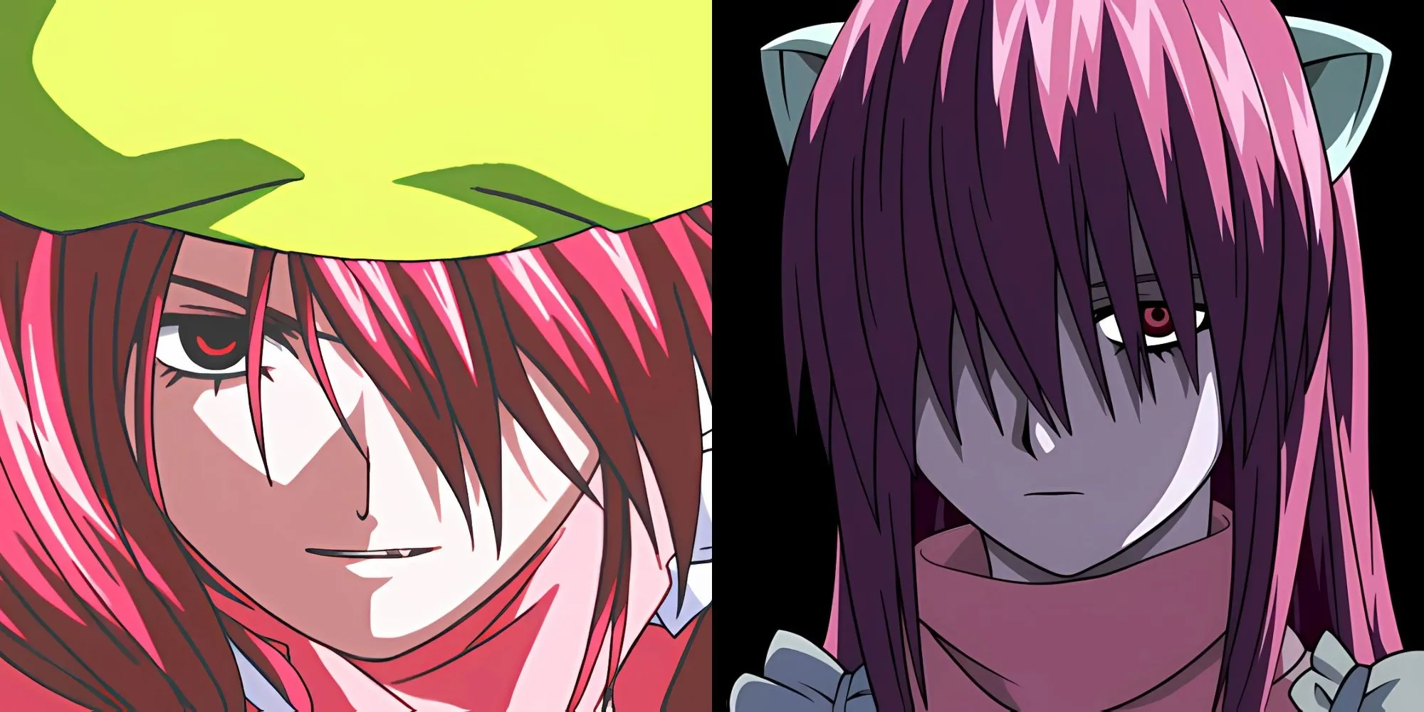 Lucy hay Kaede từ Elfen Lied với mái tóc hồng và sừng nhỏ