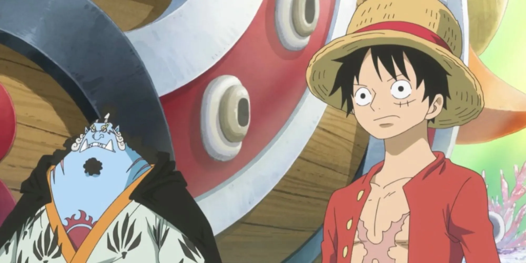 Luffy nói chuyện với Jinbe trên đảo Người Cá