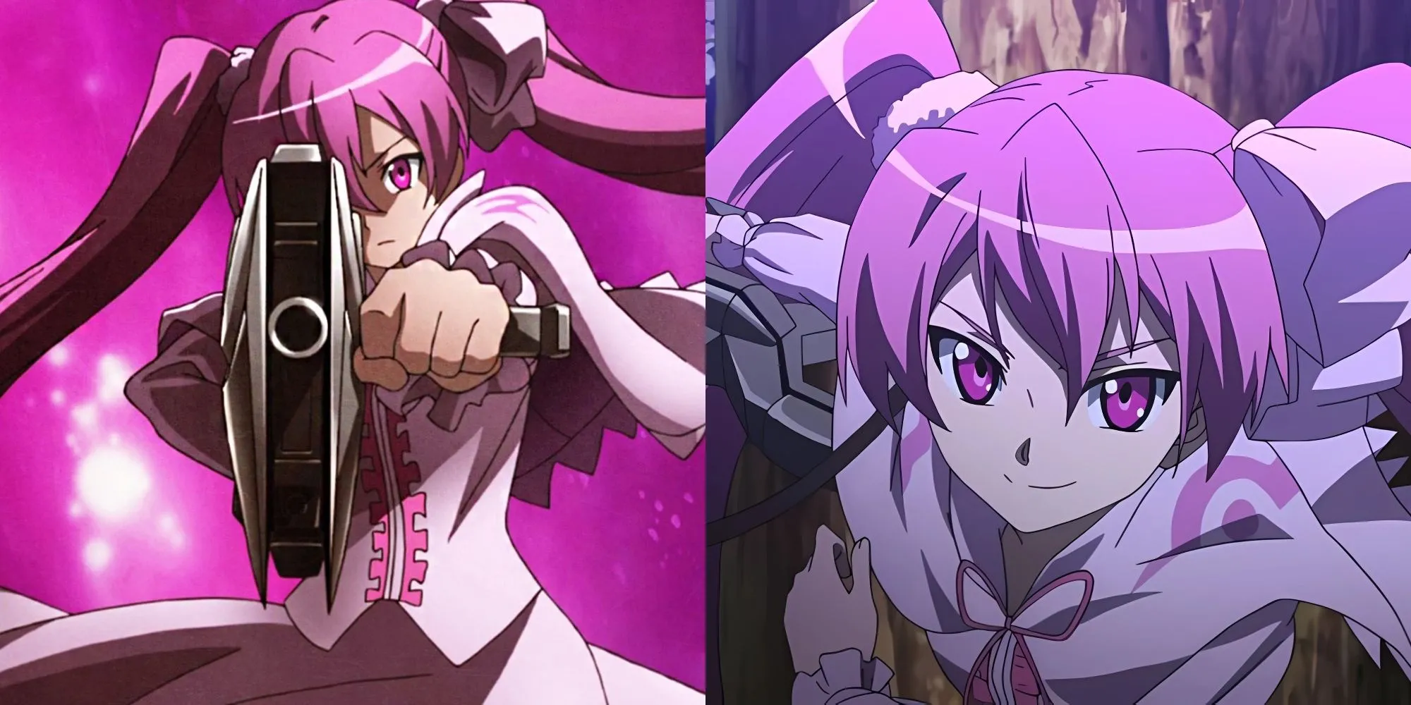 Mine trong Akame ga Kill cầm khẩu súng Đế cụ Pumpkin màu hồng