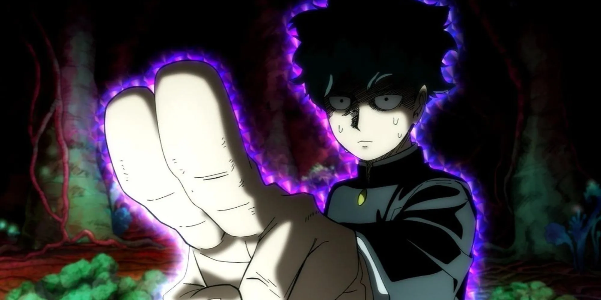 Mob, nhân vật chính từ Mob Psycho 100, với biểu cảm nghiêm túc