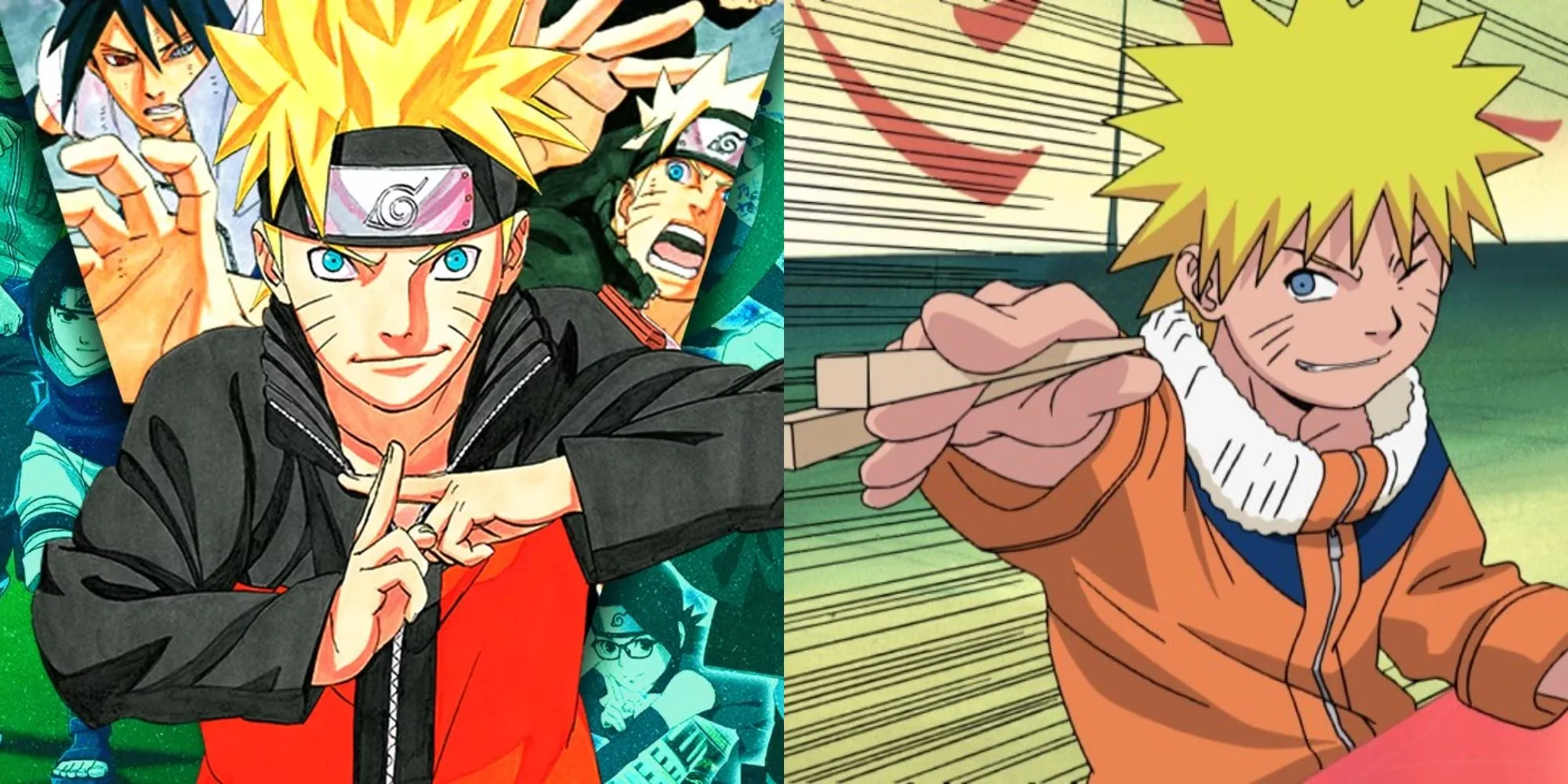 Naruto Uzumaki với nụ cười đặc trưng và ấn chú tay trong Naruto