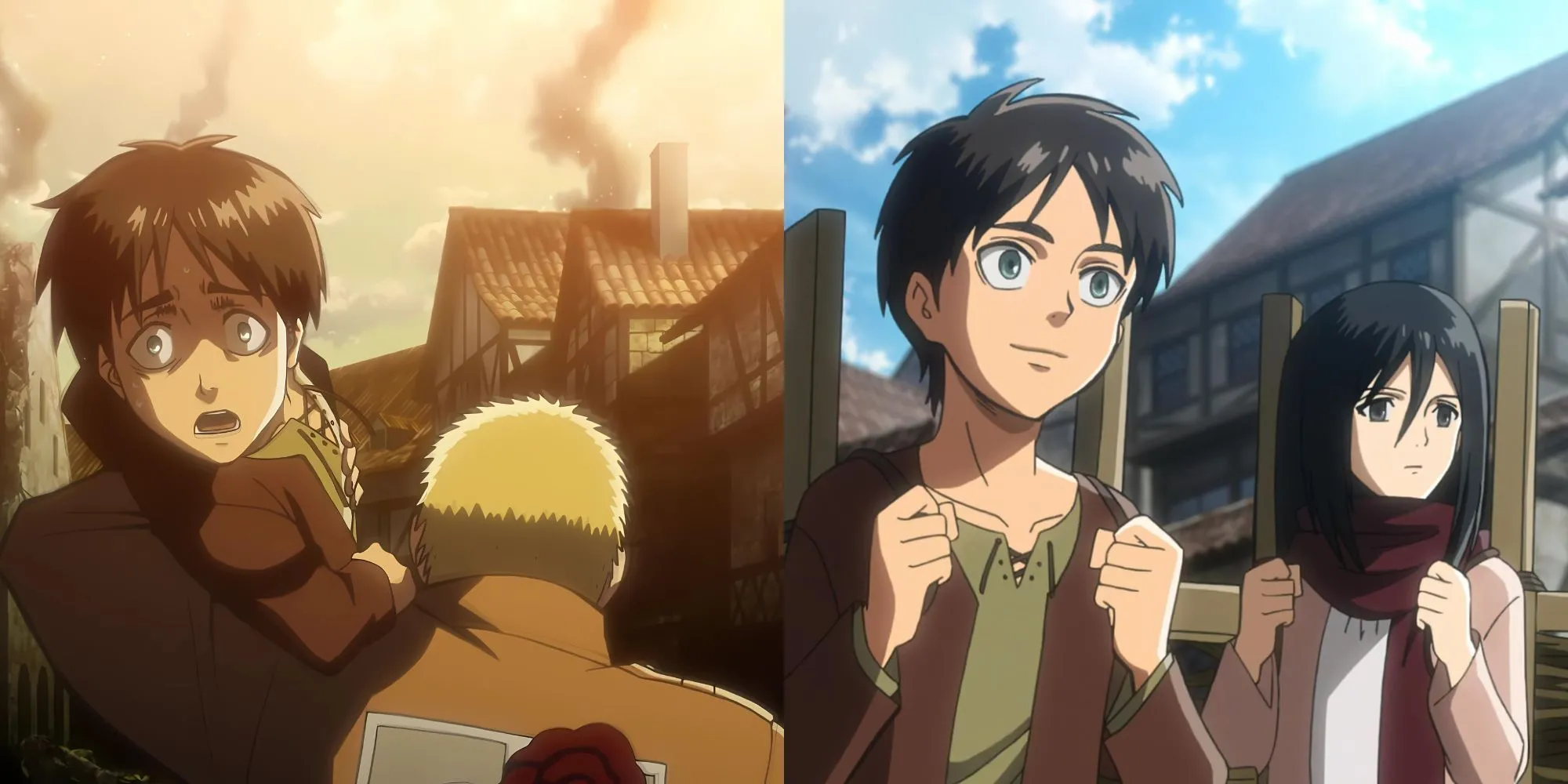 Người khổng lồ Đại Hình (Colossal Titan) xuất hiện trên bức tường, khởi đầu thảm họa trong Attack on Titan tập 1