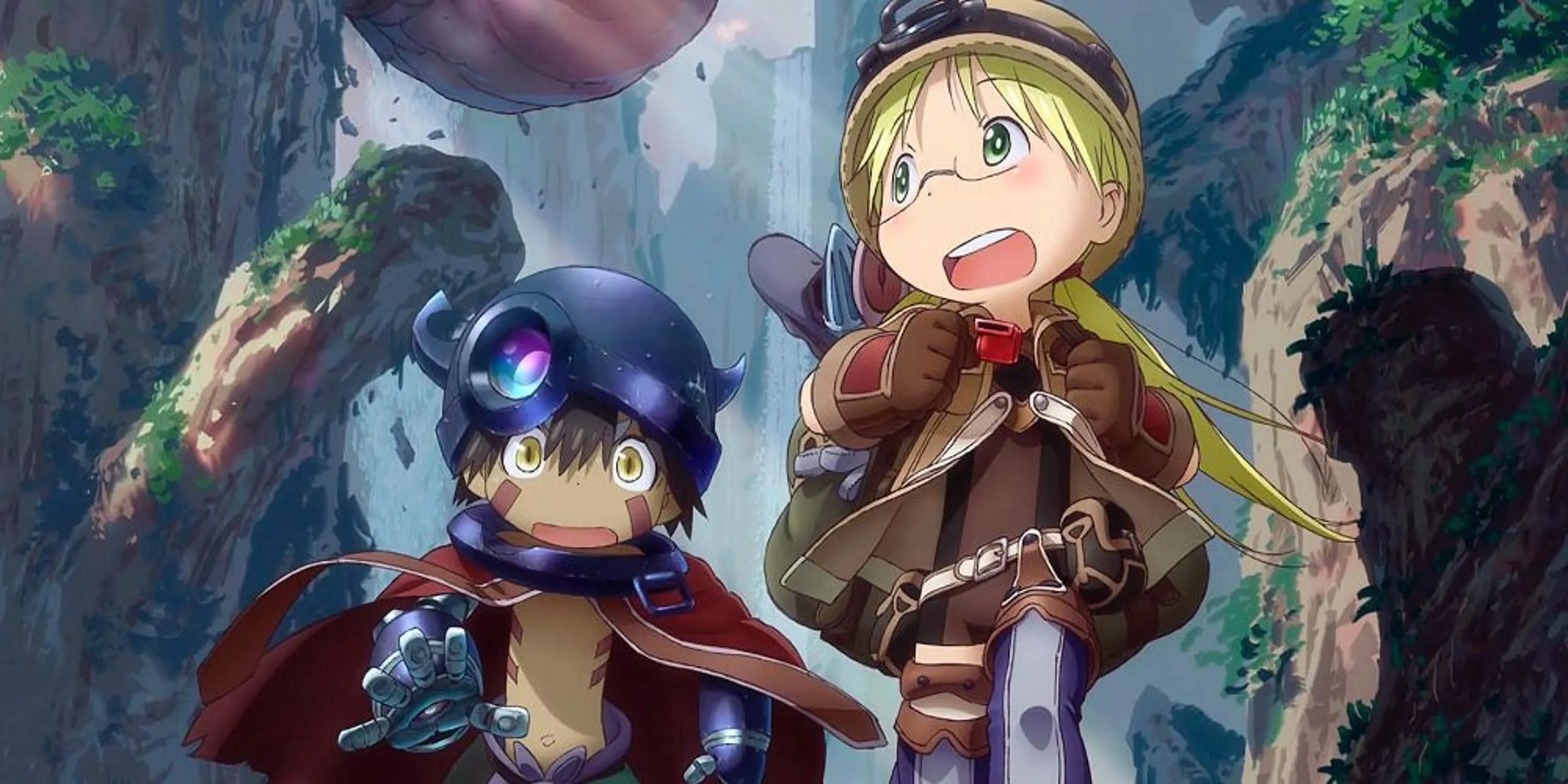 Nhân vật Riko và Reg từ Made in Abyss đang nhìn xuống vực sâu Abyss