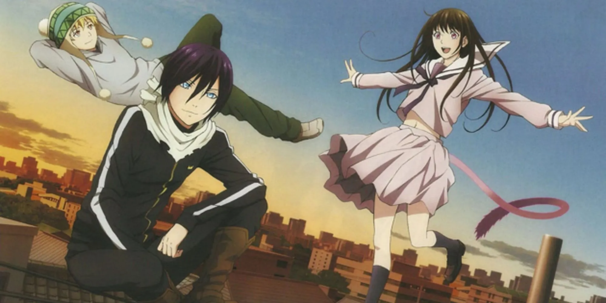 Nhân vật Yato, Hiyori và Yukine từ Noragami đứng cạnh nhau