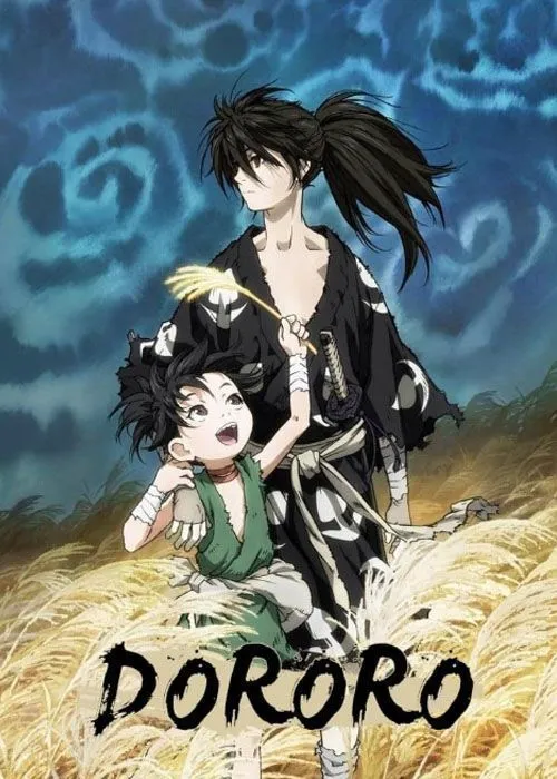 Poster anime Dororo với Hyakkimaru và Dororo trên cánh đồng lúa