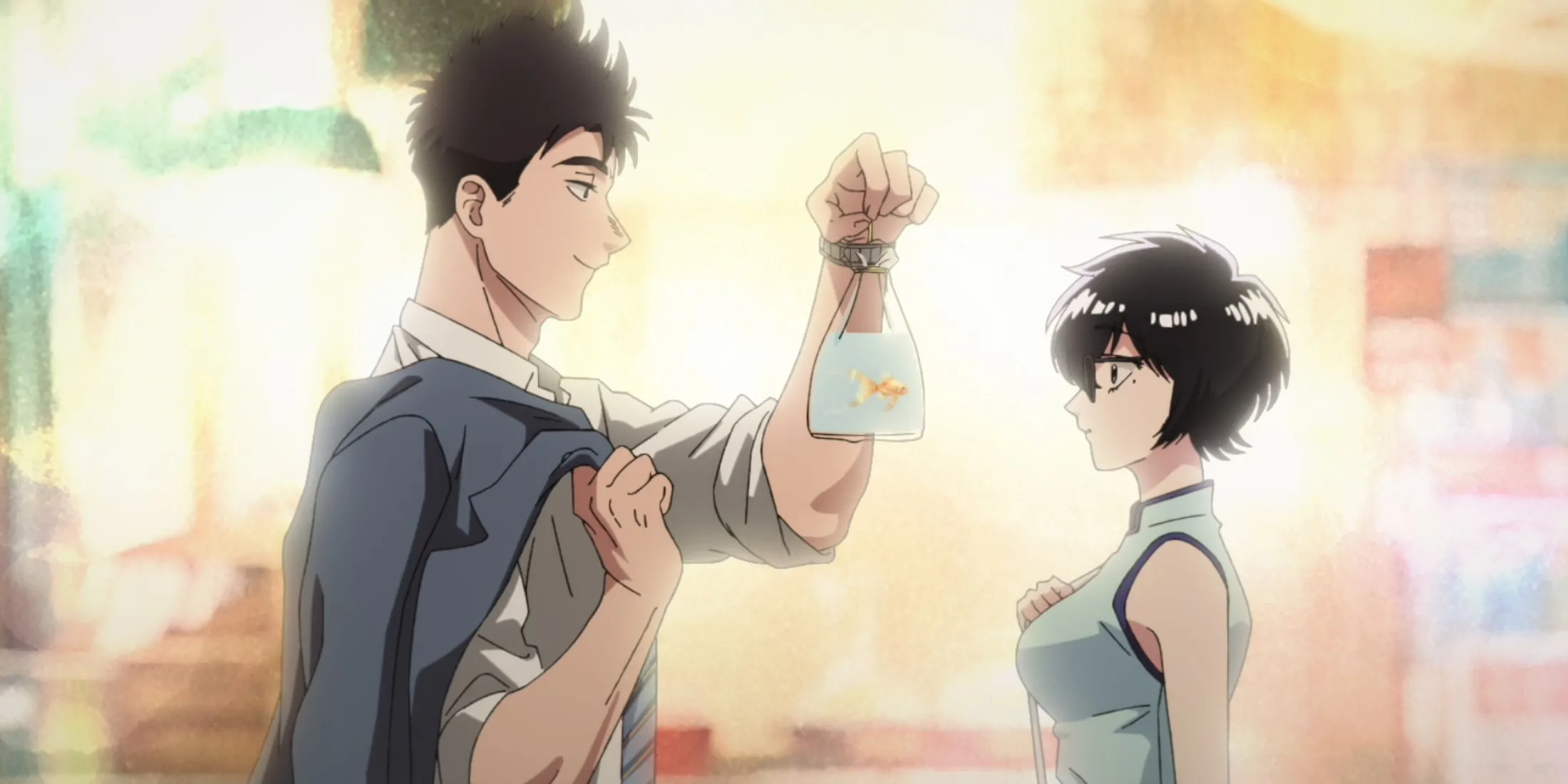 Poster anime Kowloon Generic Romance với hai nhân vật chính tại Kowloon