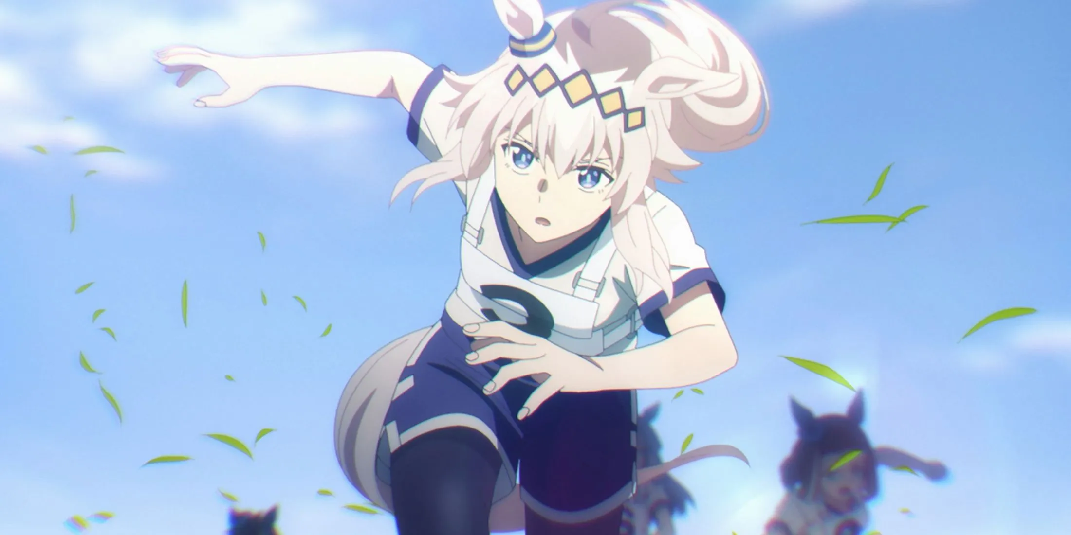 Poster anime Uma Musume: Cinderella Gray với nhân vật chính Oguri Cap đang chạy đua