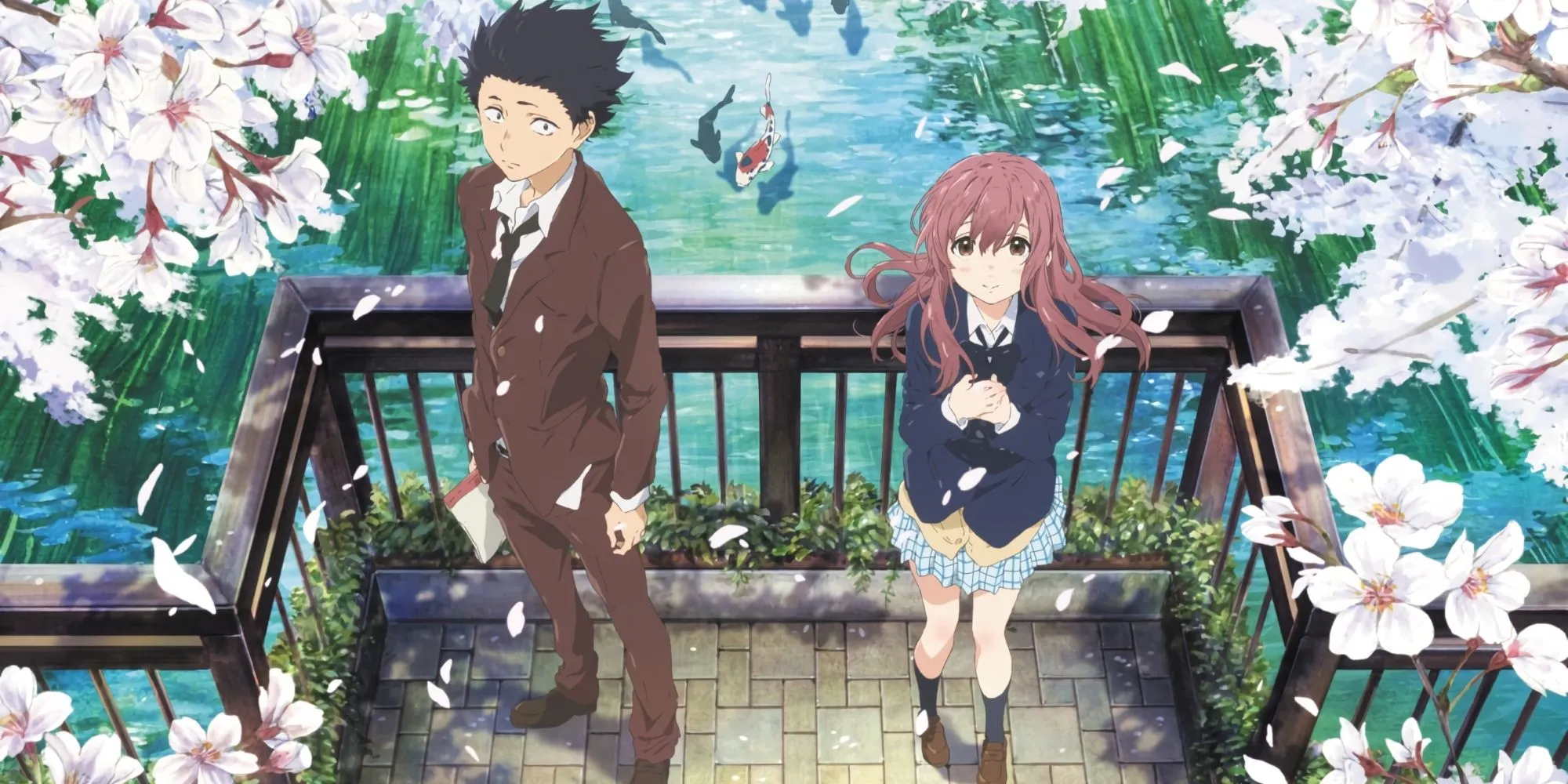 Poster phim A Silent Voice với Shoya và Shoko, khắc họa chủ đề về sự ăn năn và bắt nạt học đường