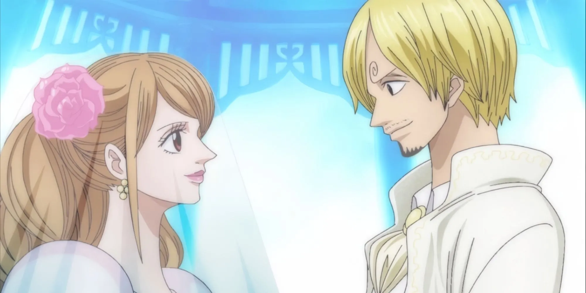 Sanji và Pudding trong trang phục cưới tại Đảo Bánh trong One Piece