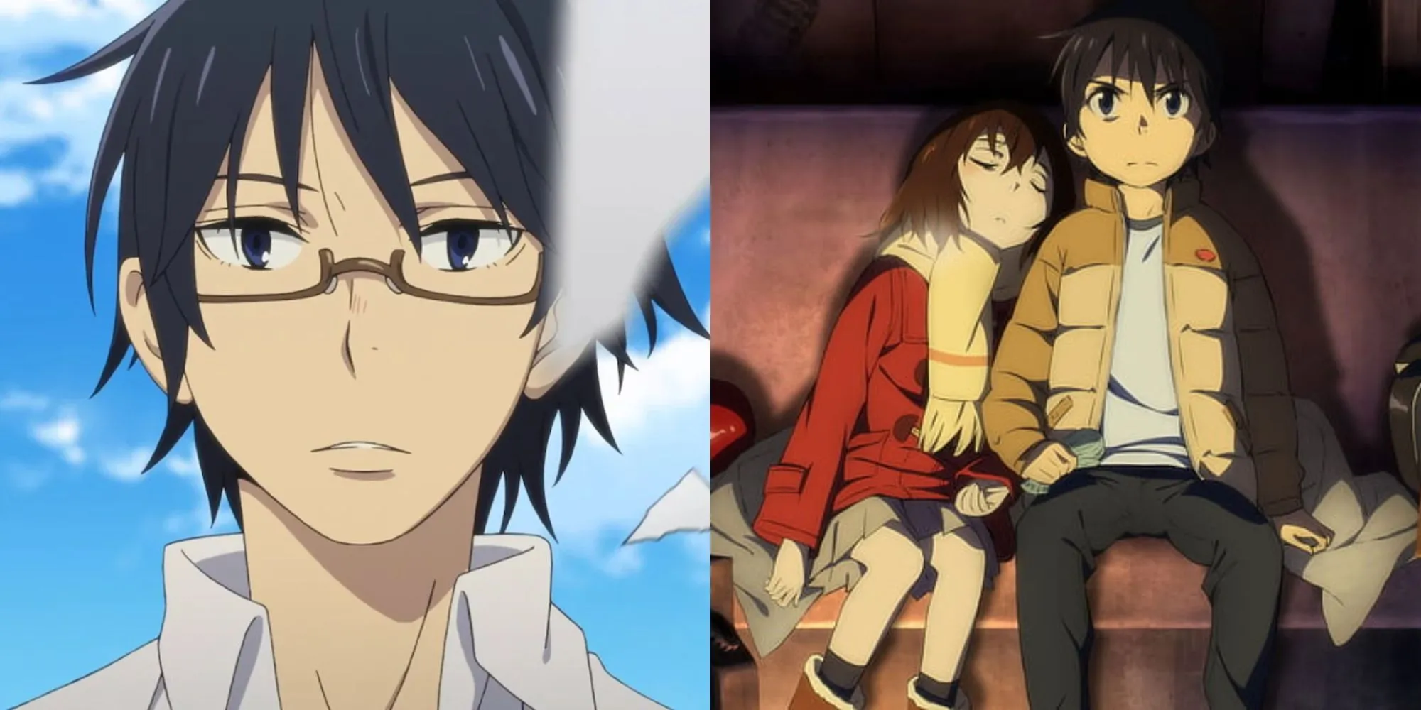 Satoru Fujinuma trưởng thành trong anime Erased đứng dưới trời tuyết