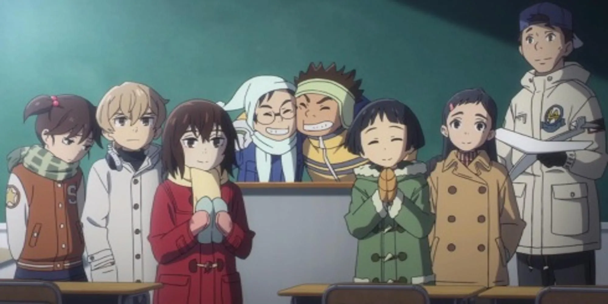 Satoru Fujinuma và Kayo Hinazuki dưới tán cây tuyết trong Erased
