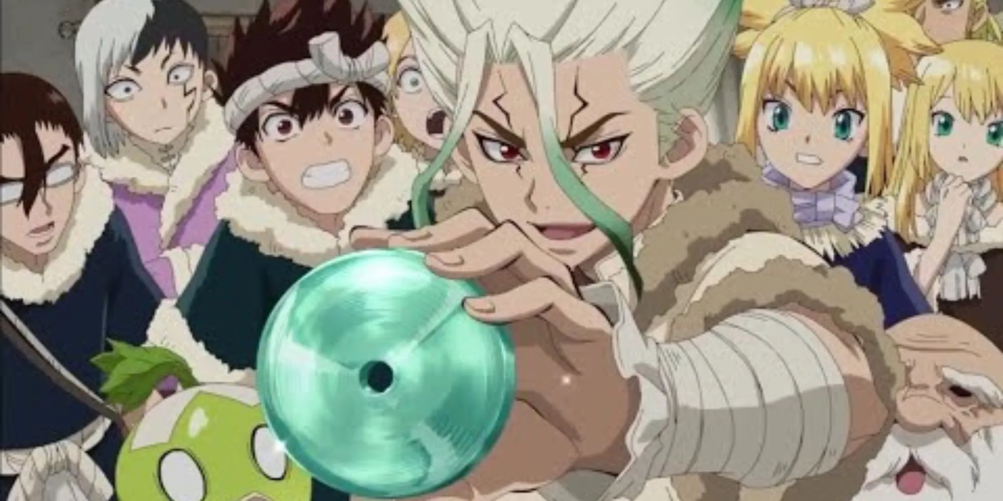 Senku thực hiện một phát minh khoa học trong anime Dr. Stone
