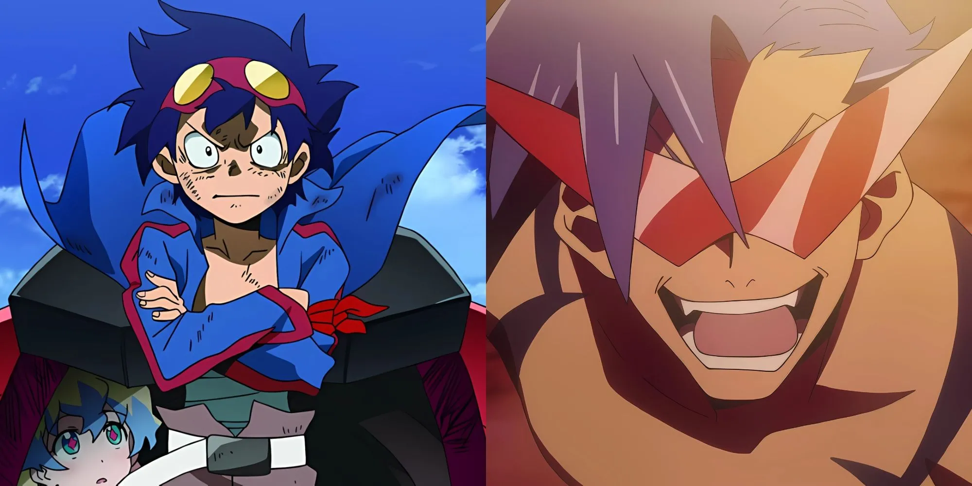 Simon và Kamina với Lagann trong Tengen Toppa Gurren Lagann, tinh thần chiến đấu dẫn đến một cái kết vũ trụ