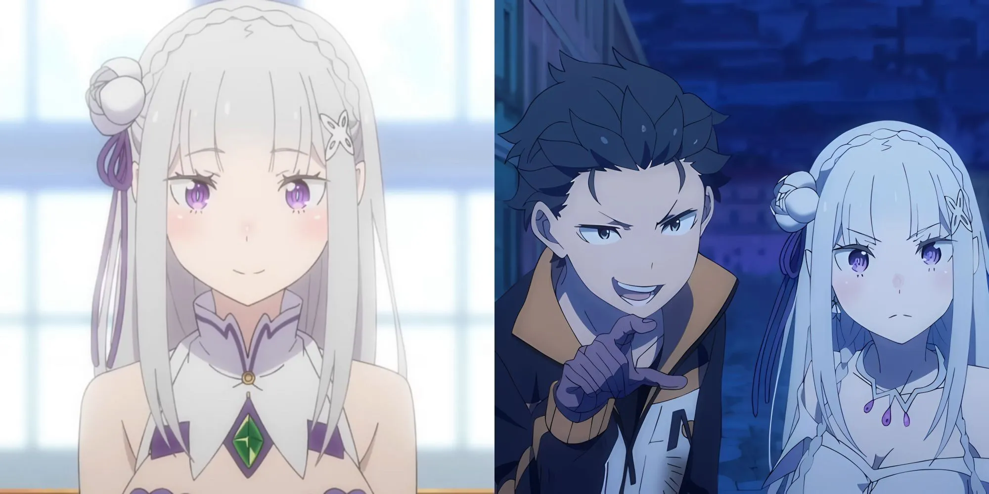 Subaru và Emilia trong Re:Zero, gương mặt căng thẳng phản ánh yếu tố sinh tồn khắc nghiệt của anime