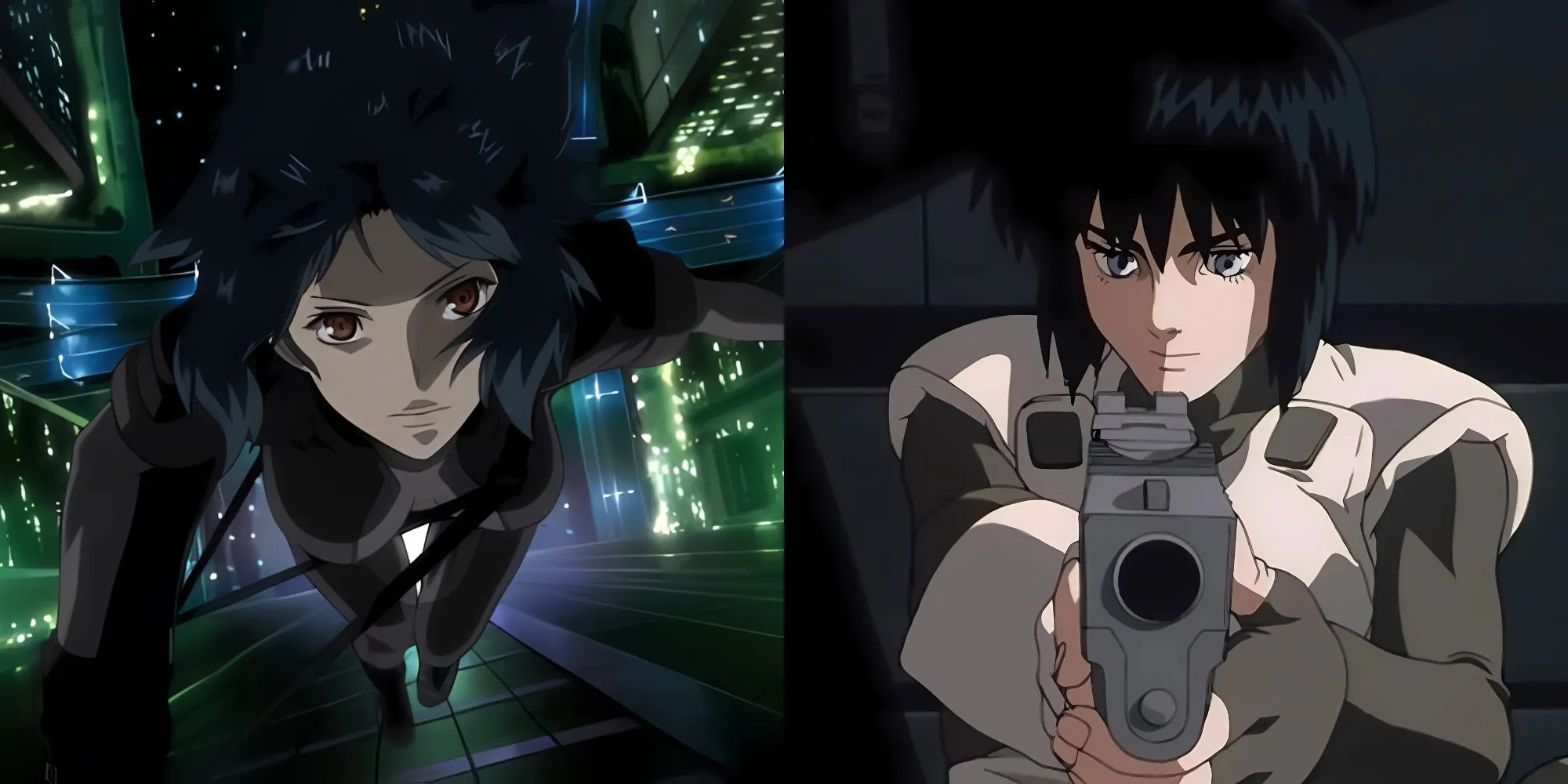Thiếu tá Motoko Kusanagi trong Ghost in the Shell, nhân vật người máy cầm súng lục tiêu chuẩn