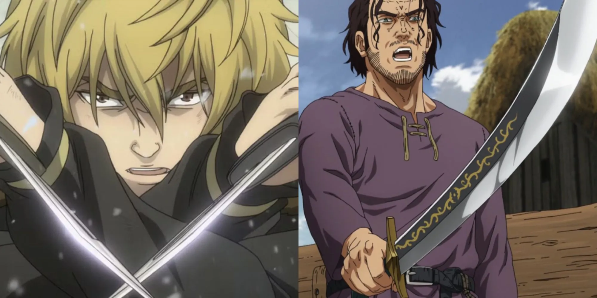 Thorfinn trong Vinland Saga cầm dao găm kép sẵn sàng chiến đấu