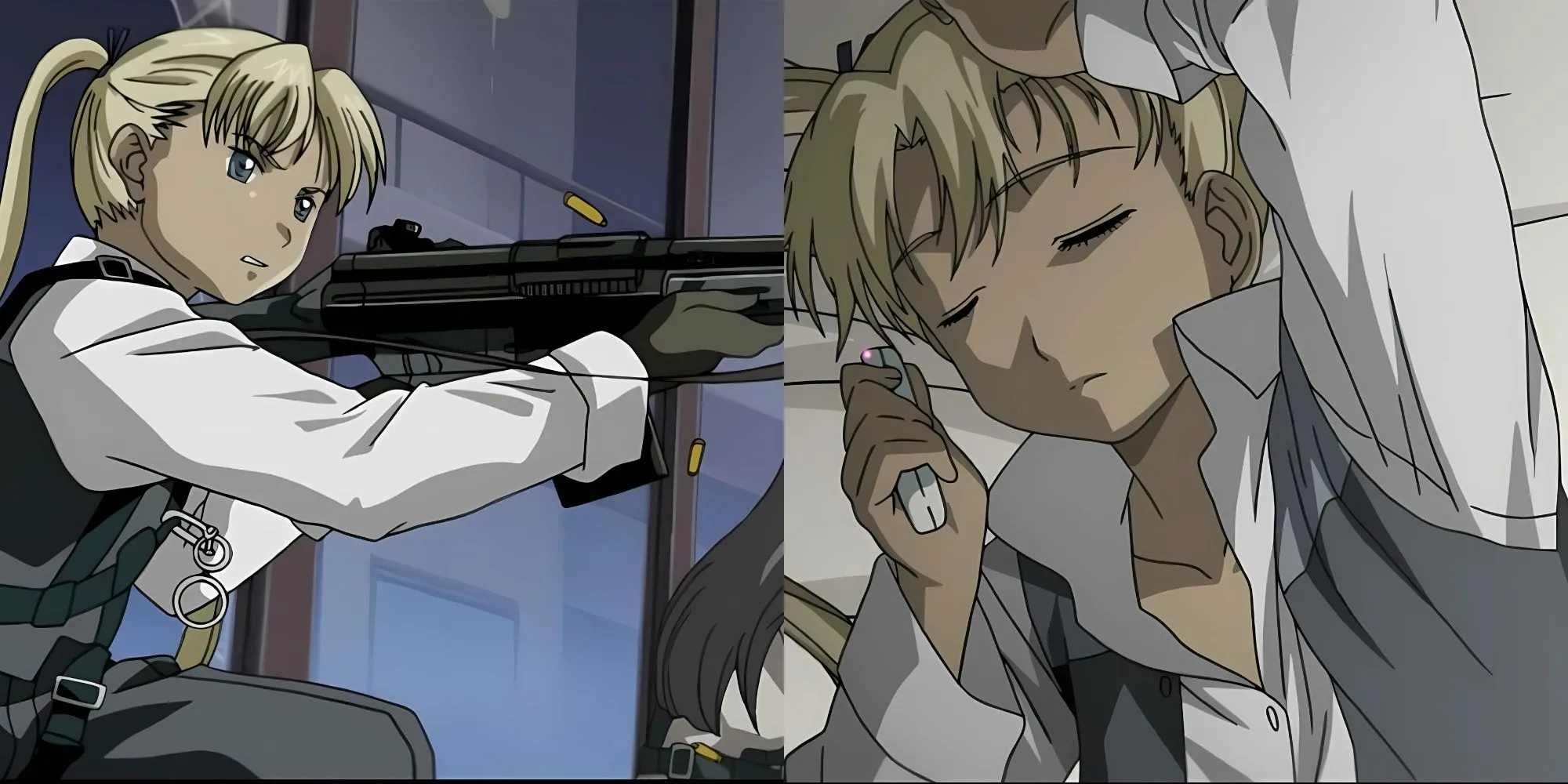 Triela từ Gunslinger Girl trong bộ đồng phục, tay cầm khẩu SPAS-12