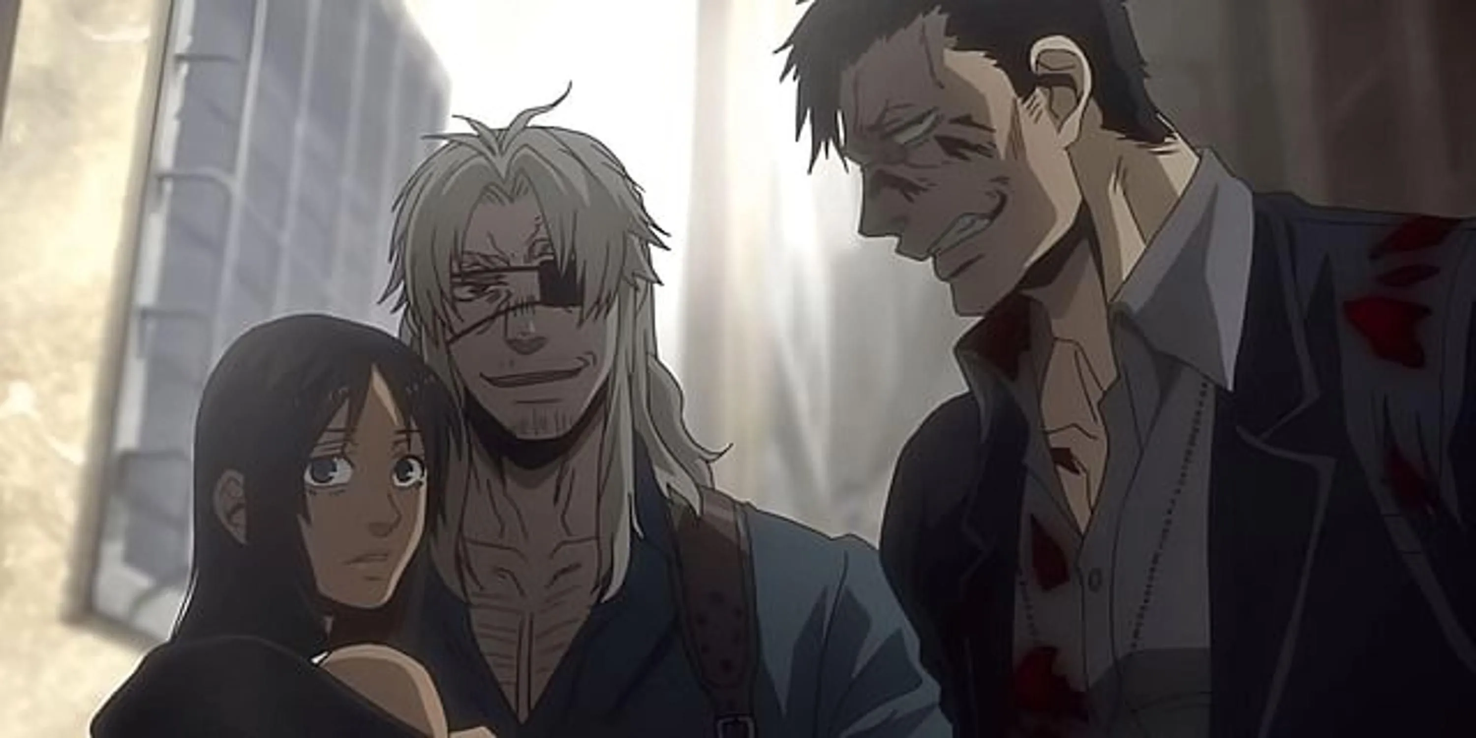 Worick và Nicolas cùng với Alex trong một cảnh từ anime Gangsta.