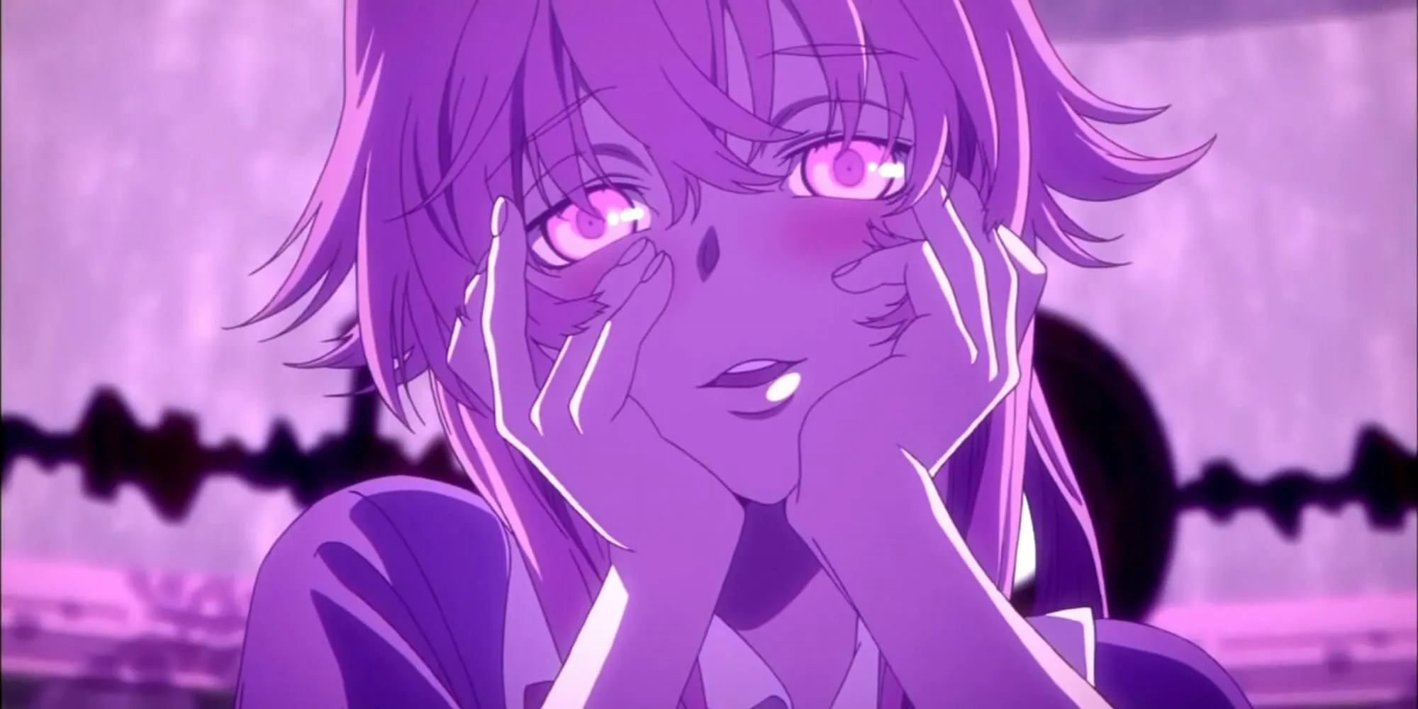 Yuno Gasai trong Future Diary, hình ảnh thể hiện sự ám ảnh với Yukiteru nhưng cuối cùng học được bài học buông bỏ để chọn tình yêu thật sự thay vì sự chiếm hữu