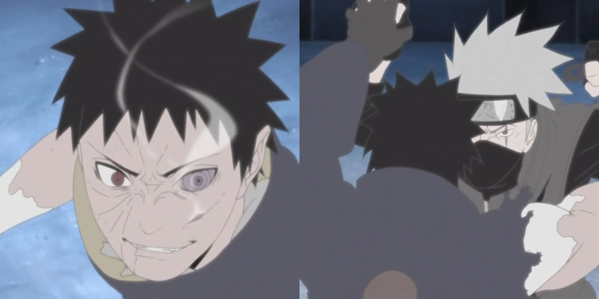 Kakashi và Obito đối đầu bằng thể thuật trong chiều không gian Kamui