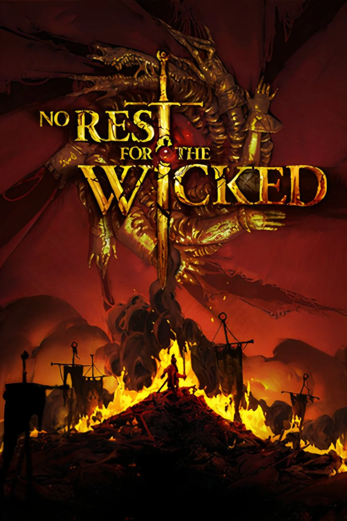 Bìa nghệ thuật game No Rest for the Wicked với logo và phong cách đặc trưng của tựa game nhập vai hành động này