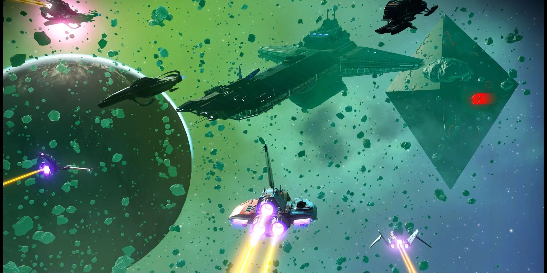 Hạm đội tàu khu trục hùng vĩ bay lượn trong vũ trụ No Man's Sky