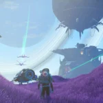 Một căn cứ kiên cố nổi bật trên nền cảnh quan hành tinh rộng lớn trong No Man's Sky