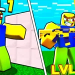 Người chơi bắn phá tường trong game Shoot Wall Simulator trên Roblox