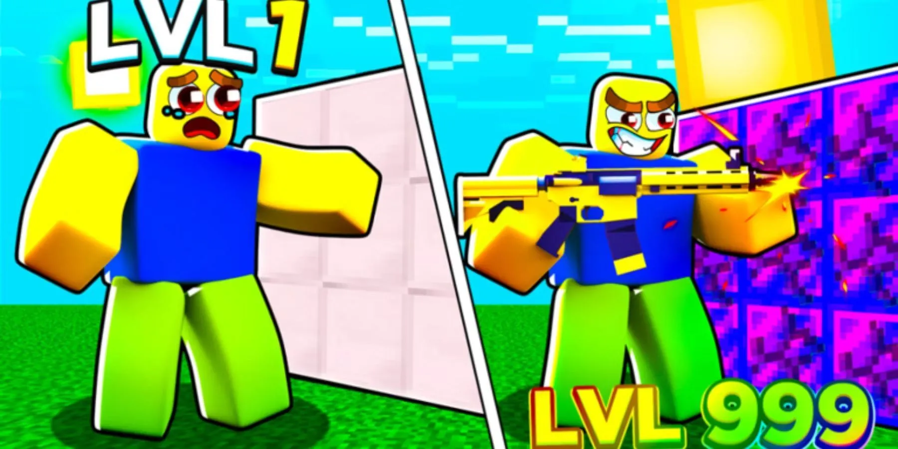 Người chơi bắn phá tường trong game Shoot Wall Simulator trên Roblox
