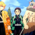 Bộ ba Tanjiro, Zenitsu và Inosuke trong tựa game Demon Slayer: The Hinokami Chronicles 2 với hình ảnh đồ họa anime sắc nét.