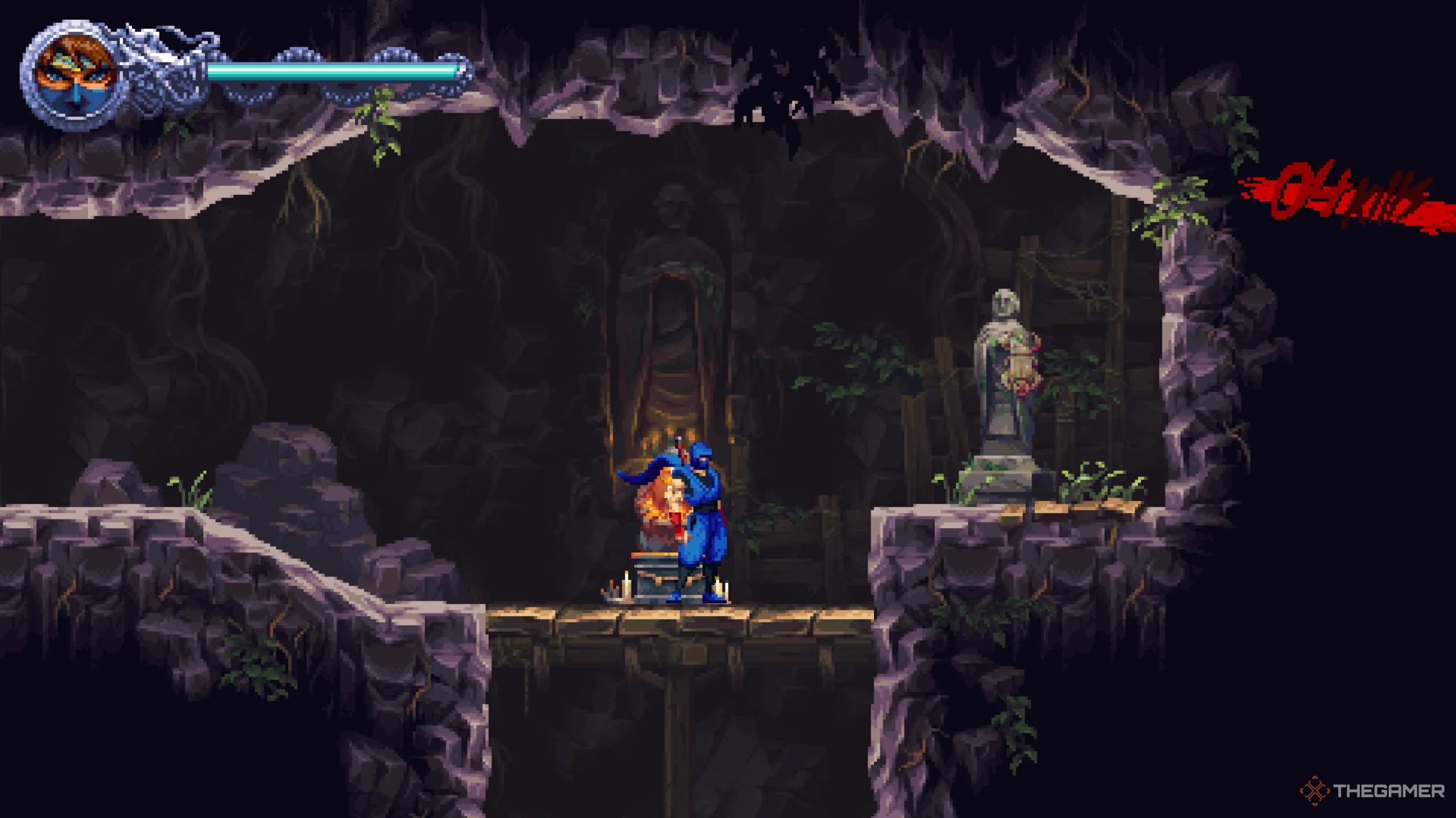Bọ Hung Vàng thứ hai không thể bỏ lỡ gần điểm checkpoint trong hang động màn 1-3 Ninja Gaiden Ragebound