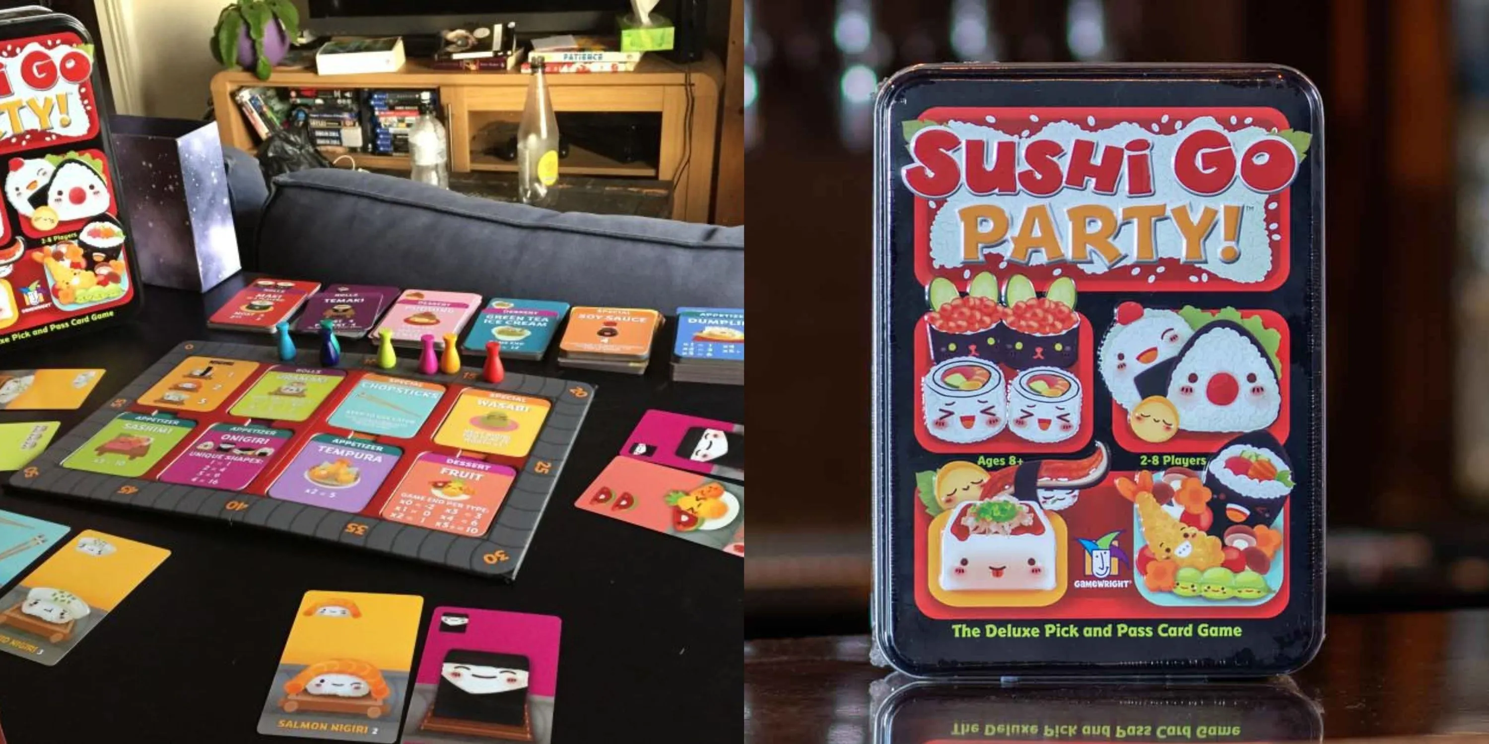 Các lá bài sushi đa dạng trong game Sushi Go! Party, tạo thành những bộ combo hấp dẫn để ghi điểm.
