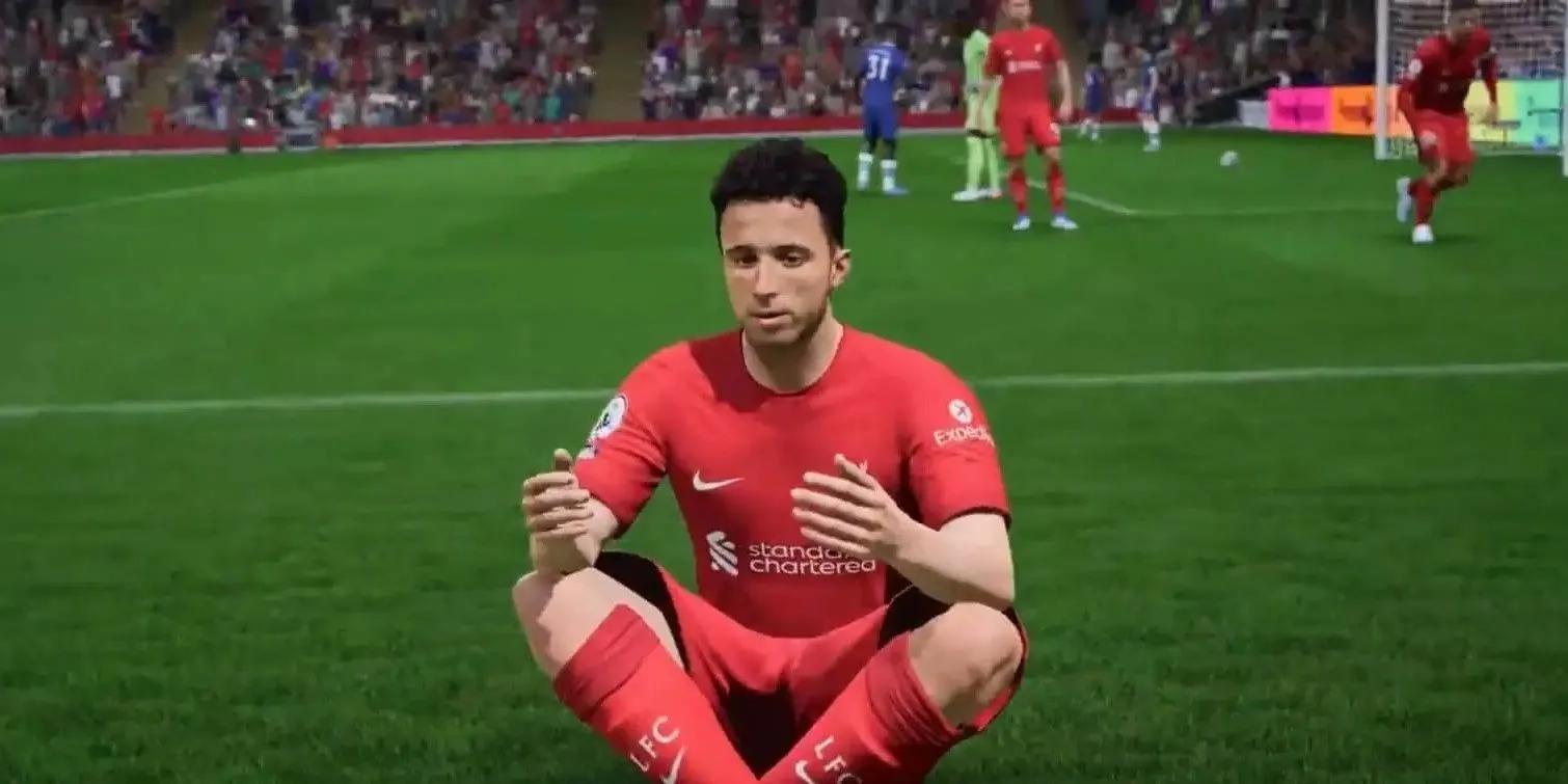 Cầu thủ Diogo Jota của Liverpool ăn mừng bàn thắng trong FIFA 23, một biểu tượng của cộng đồng game thủ