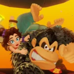 Donkey Kong và Pauline ăn mừng trong thế giới rực rỡ của Donkey Kong Bananza