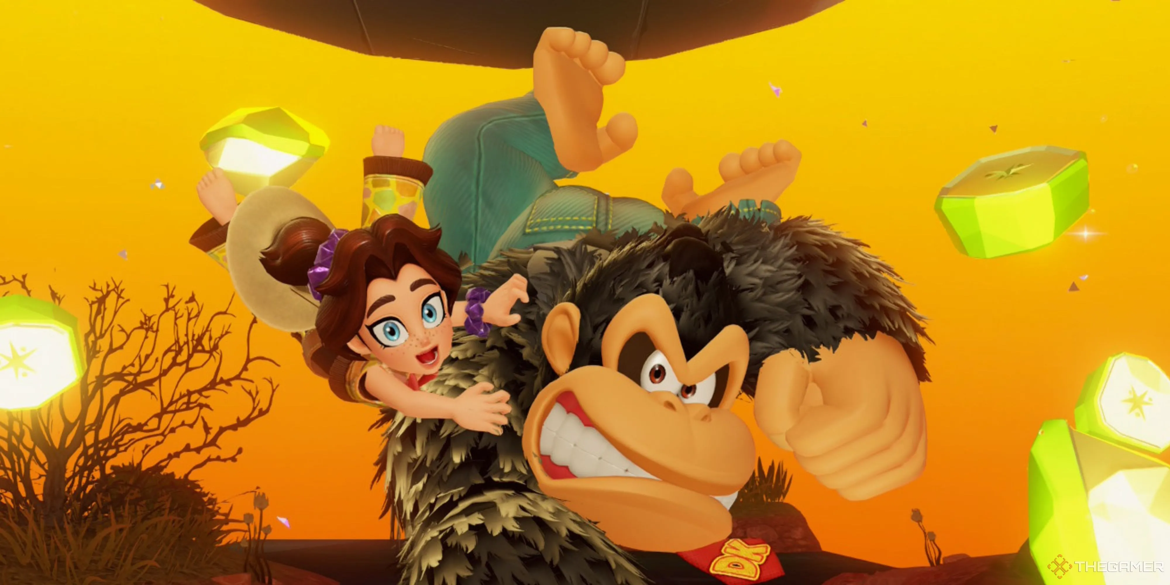 Donkey Kong và Pauline ăn mừng trong thế giới rực rỡ của Donkey Kong Bananza