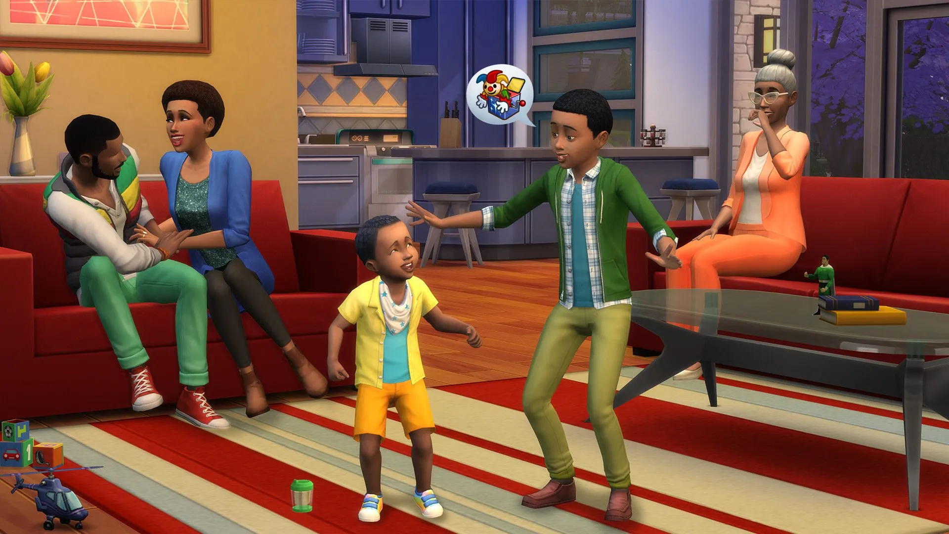 Gia đình Sim trò chuyện vui vẻ, minh họa trải nghiệm người chơi trong The Sims 4
