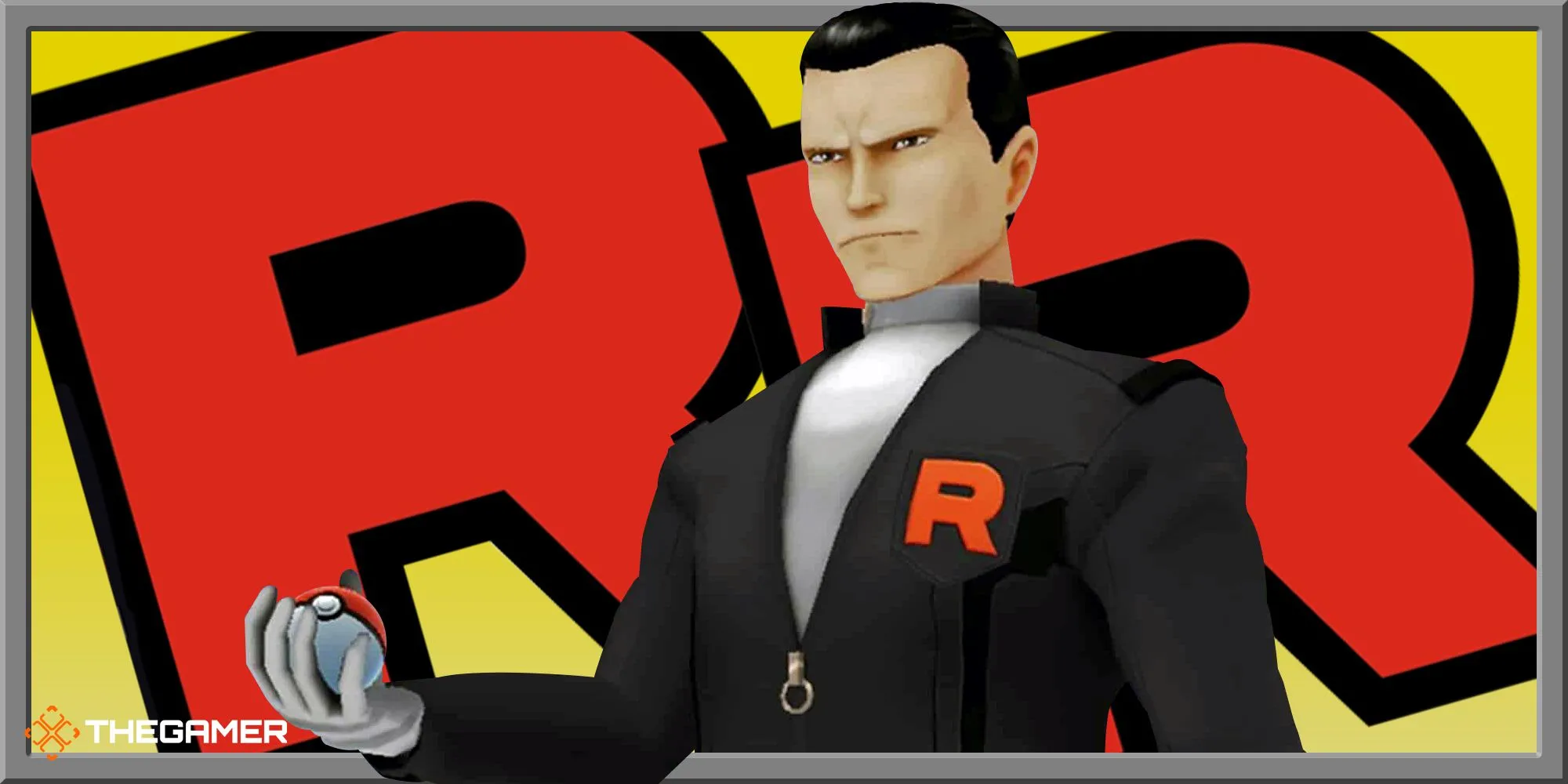 Giovanni, thủ lĩnh Team Rocket, xuất hiện với biểu tượng RR phía sau.