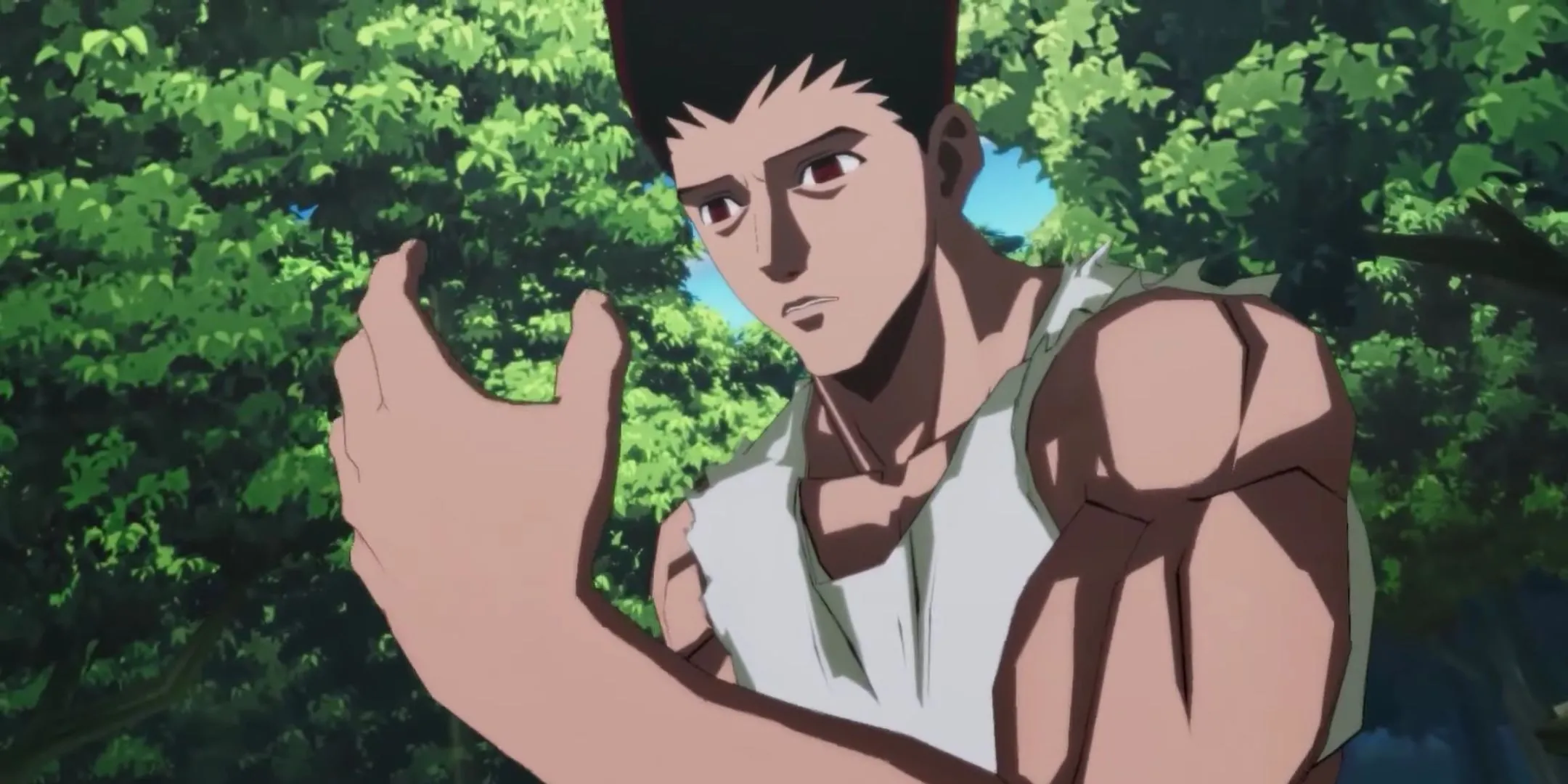 Gon nổi cơ bắp trong trạng thái "Jajanken" của Hunter x Hunter Nen x Impact