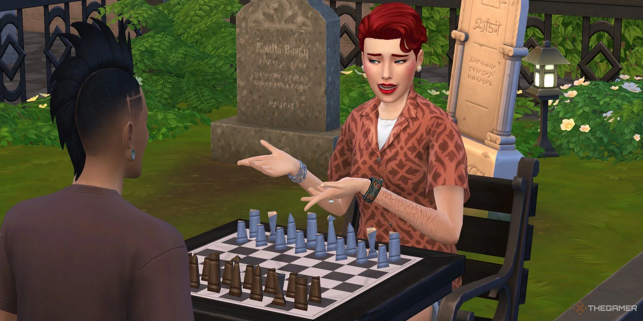 Hai nhân vật Sims chơi cờ vua, minh họa cho sự phức tạp và thử thách trí tuệ của tựa game kinh điển này.
