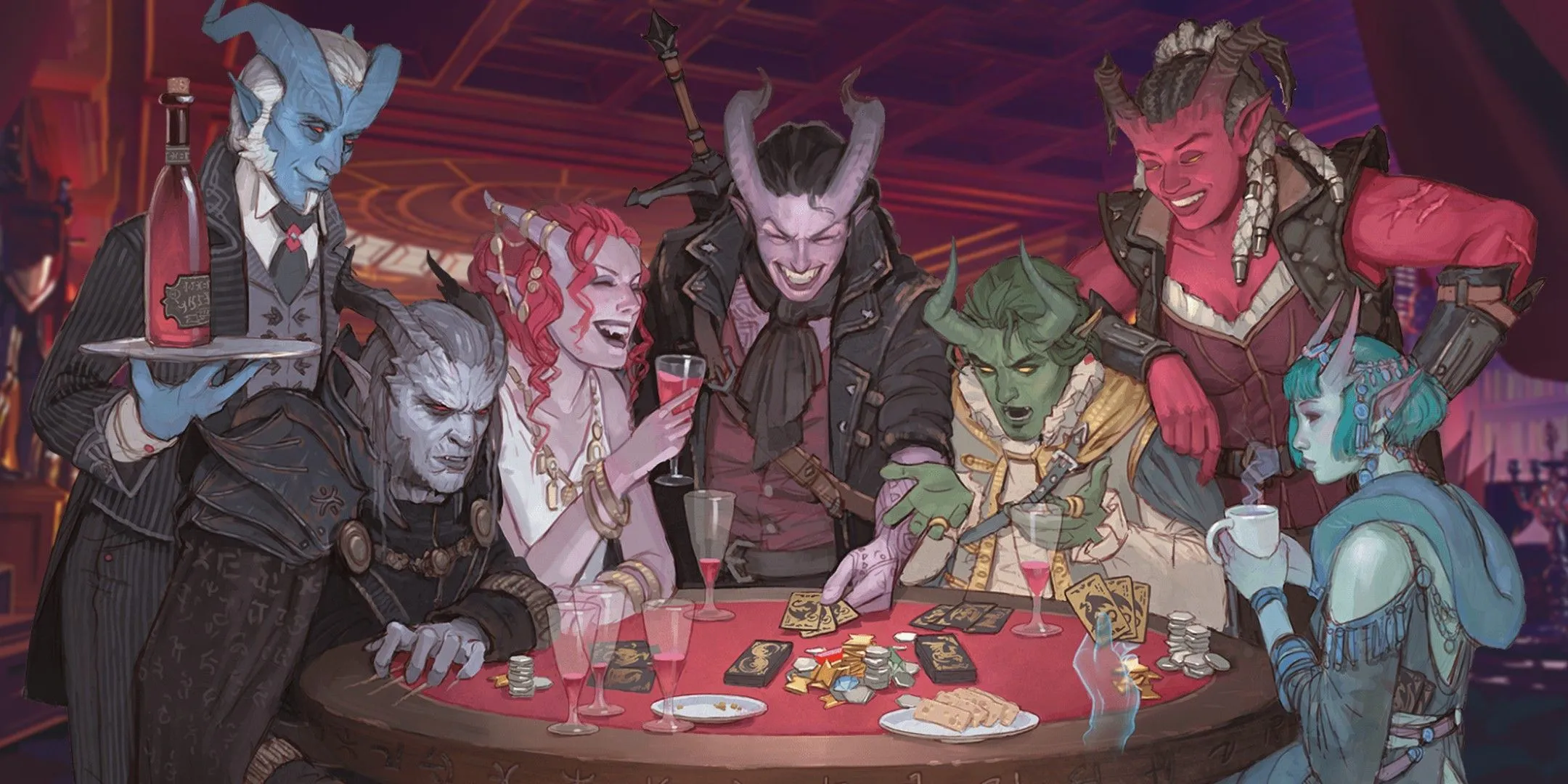 Hình ảnh các Tiefling chơi bài trong D&amp;D